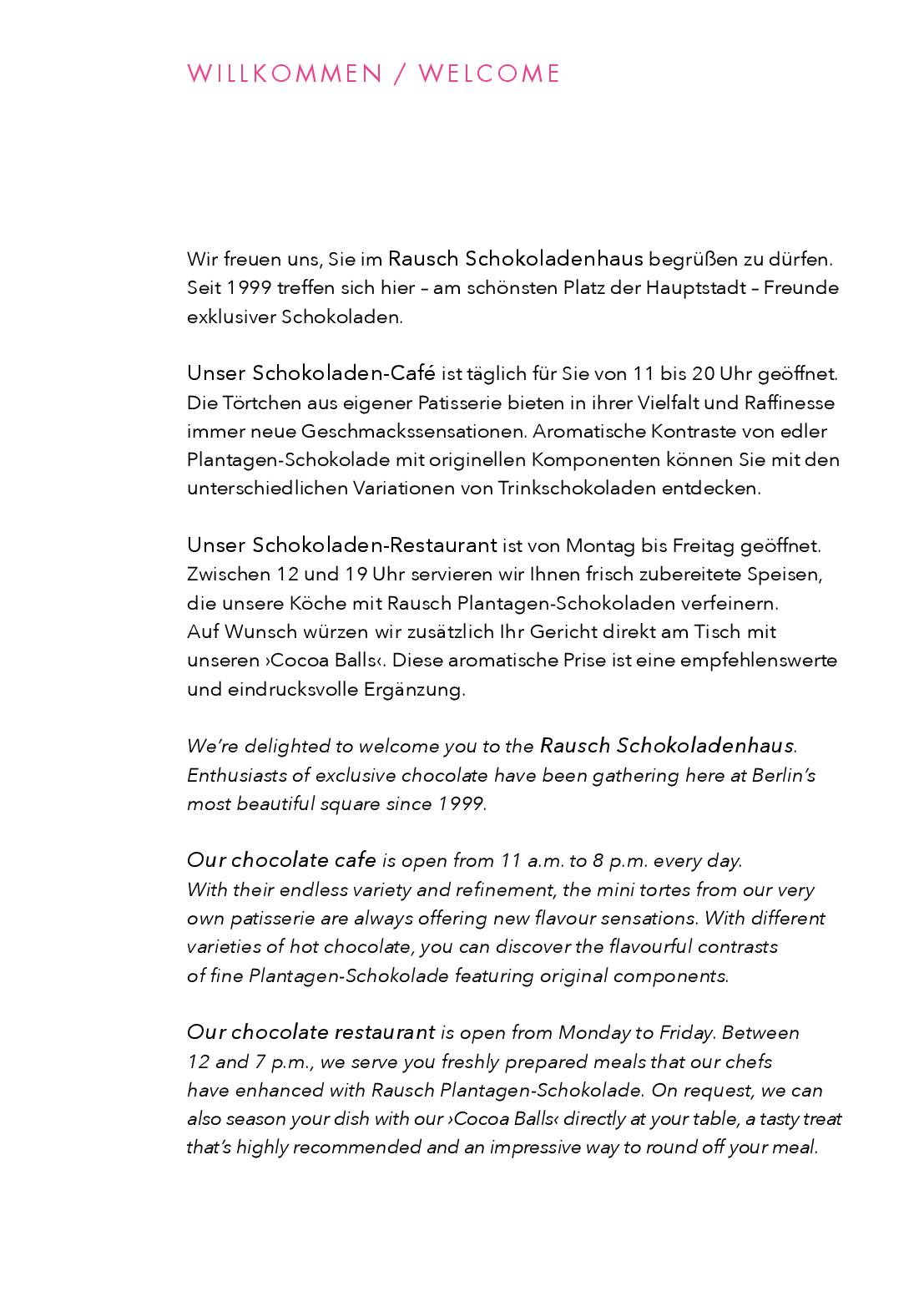 Speisekarte Rausch Schokoladenhaus Berlin