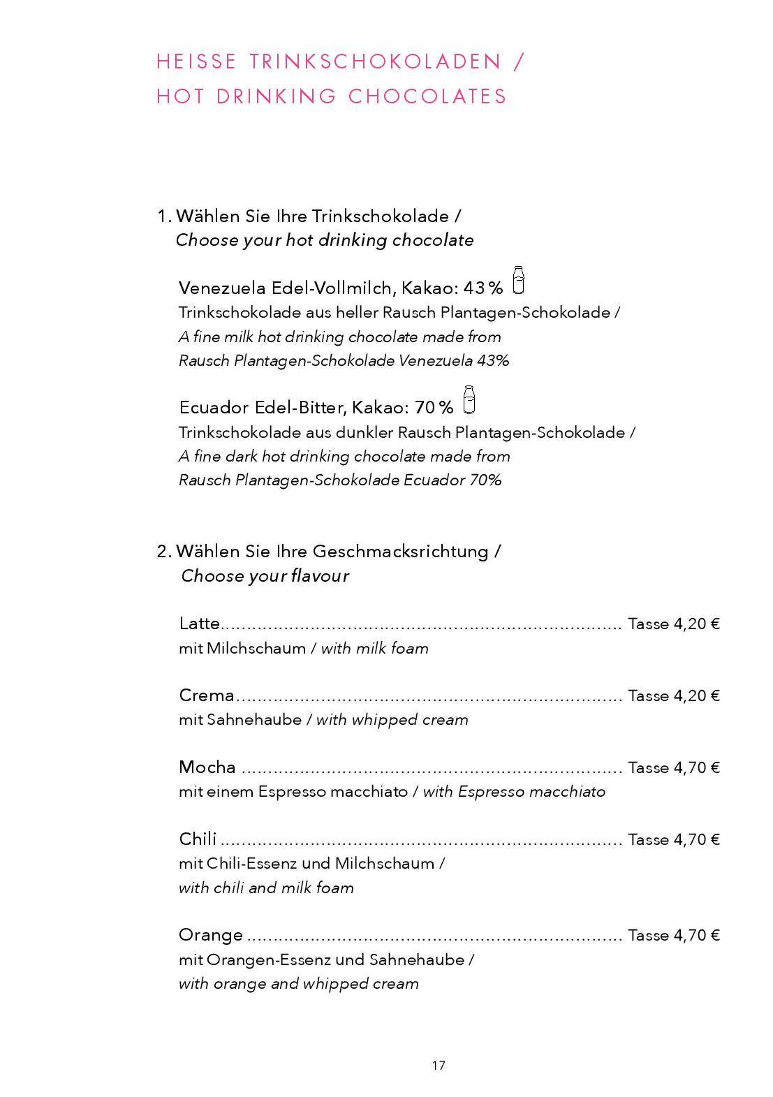 Speisekarte Rausch Schokoladenhaus Berlin