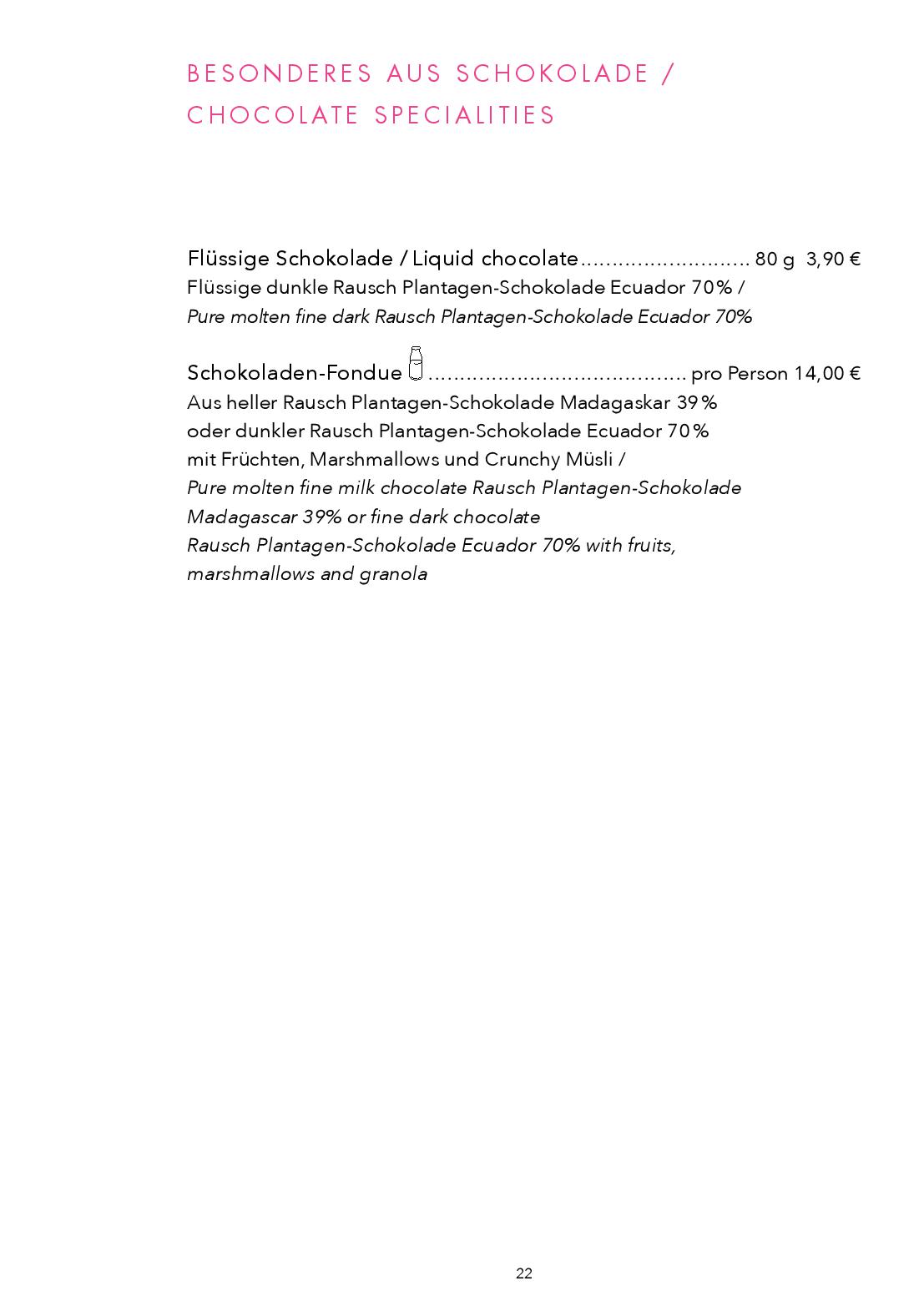 Speisekarte Rausch Schokoladenhaus Berlin