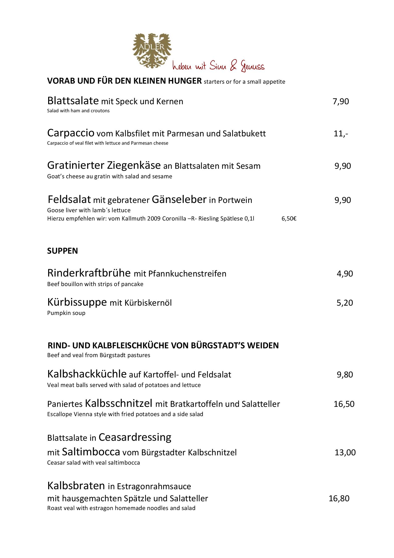 Speisekarte