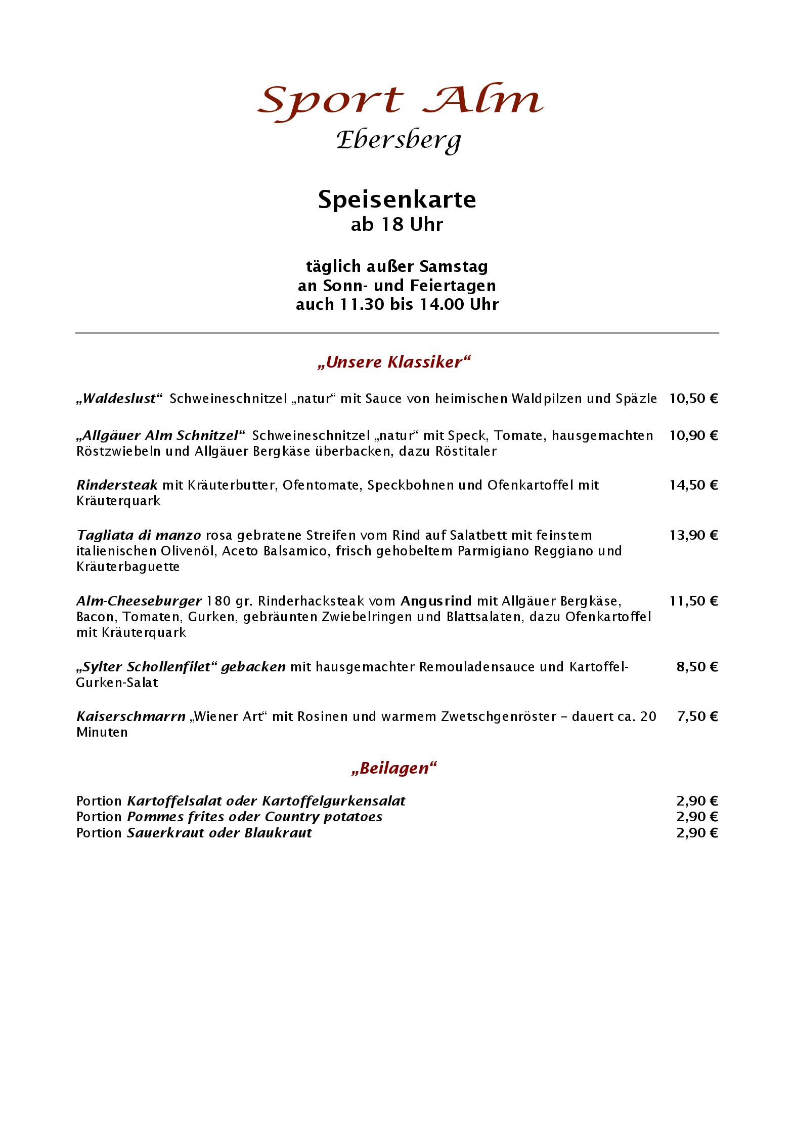 Speisekarte