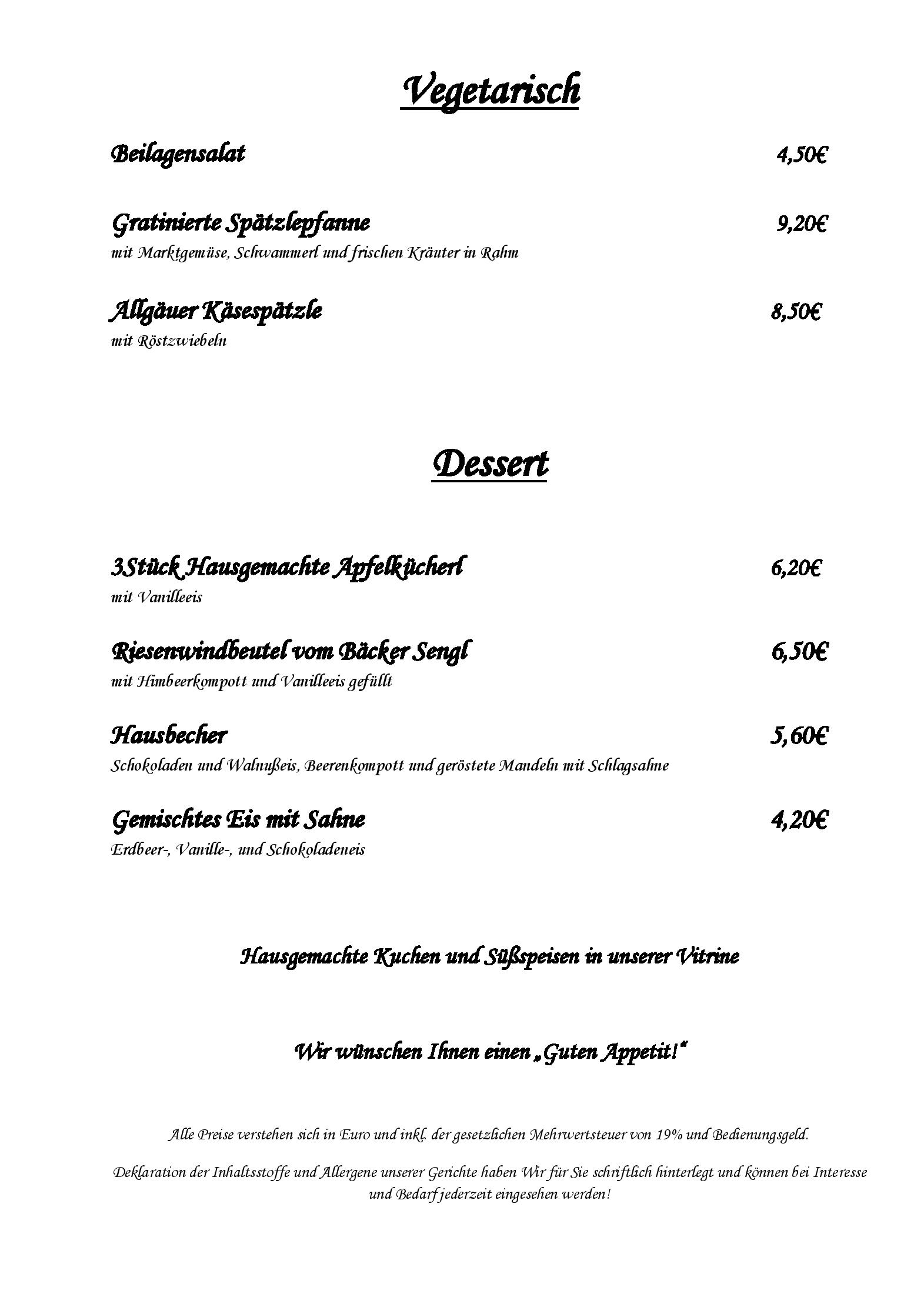 Speisekarte