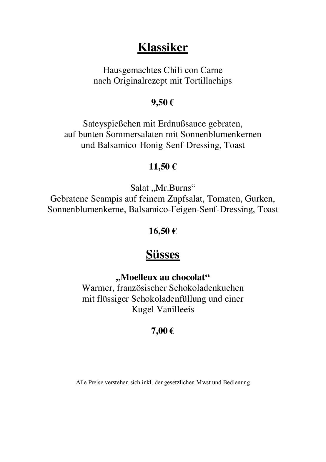 Speisekarte