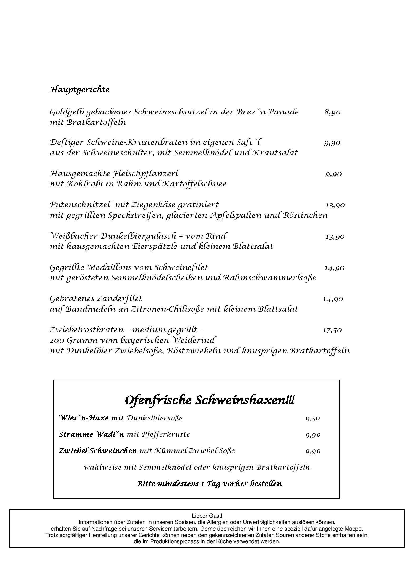 Speisekarte