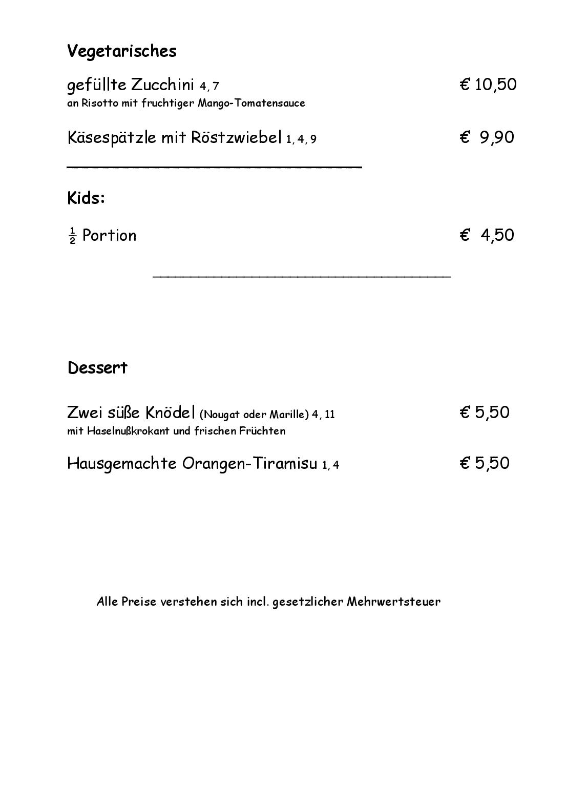 Speisekarte