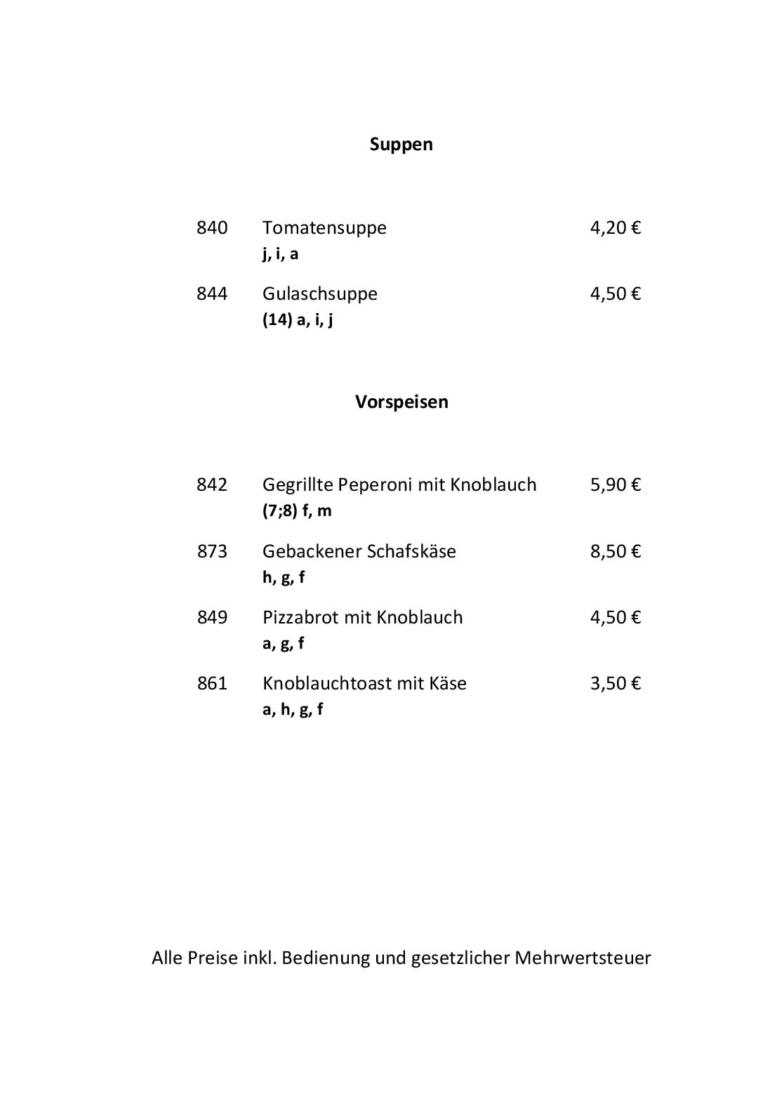 Speisekarte