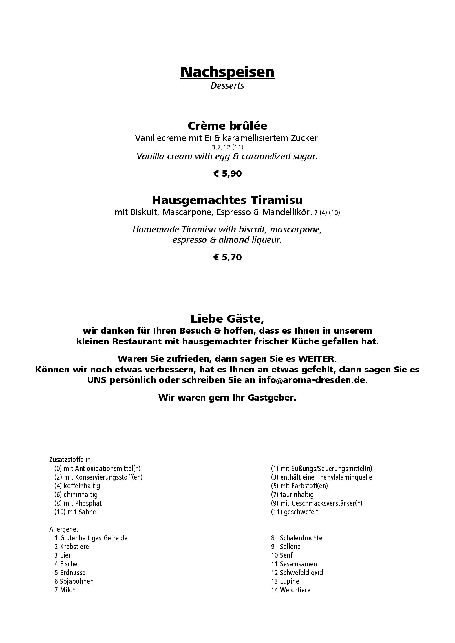 Speisekarte