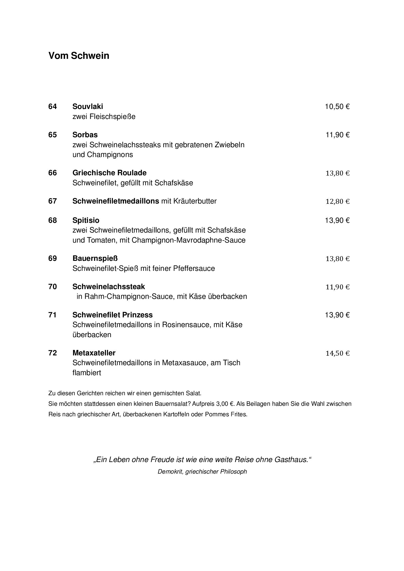 Unsere Speisekarte