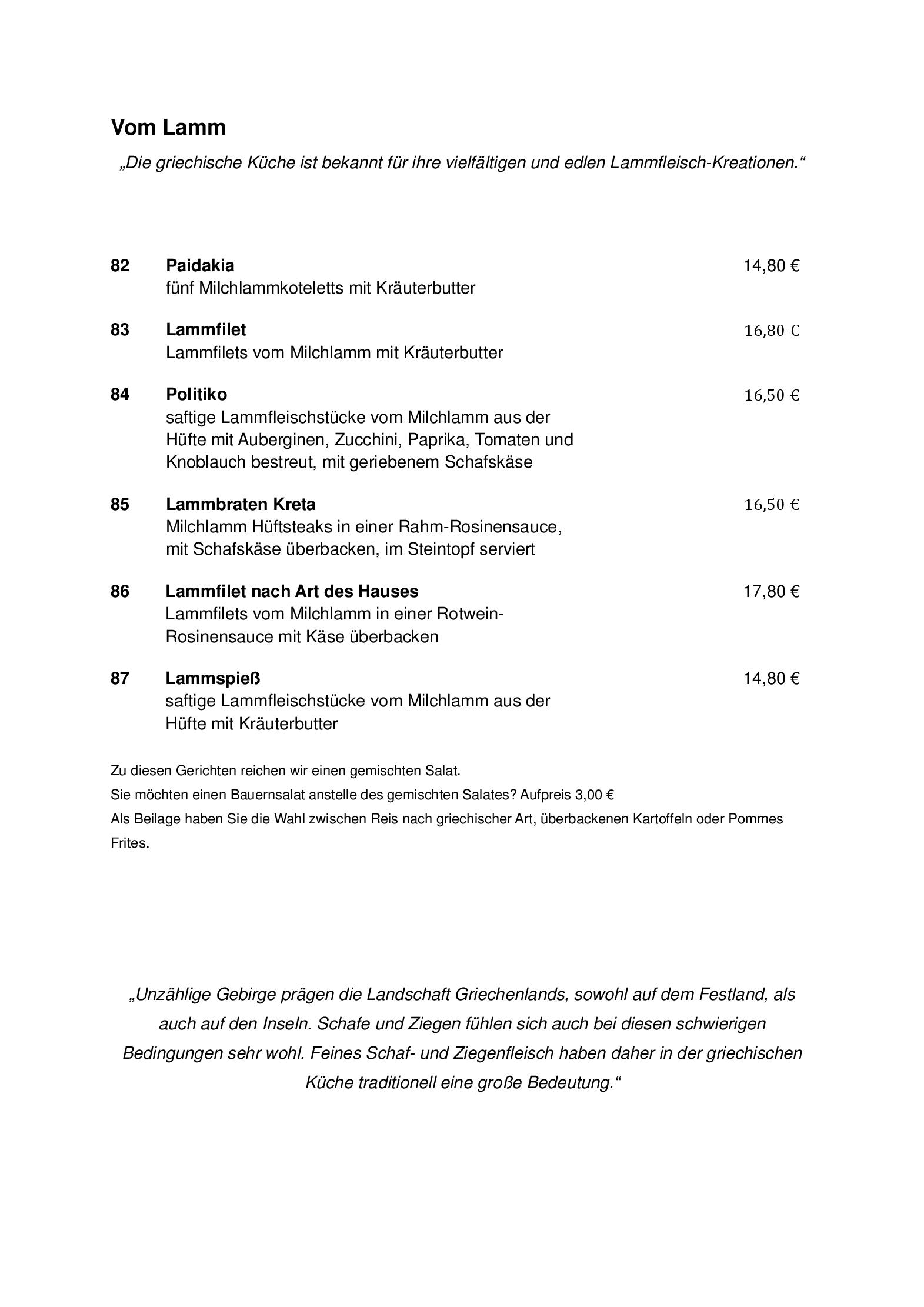 Unsere Speisekarte