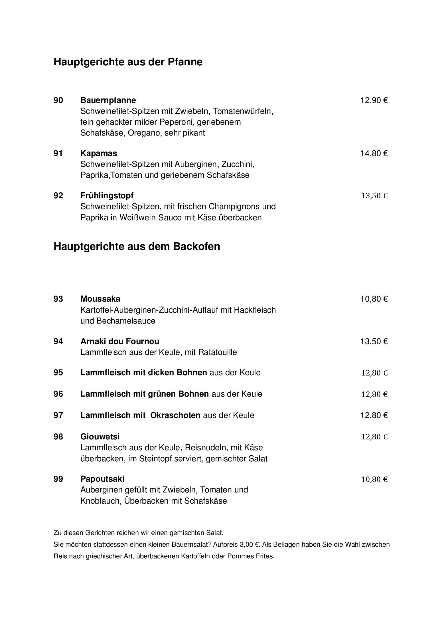 Unsere Speisekarte