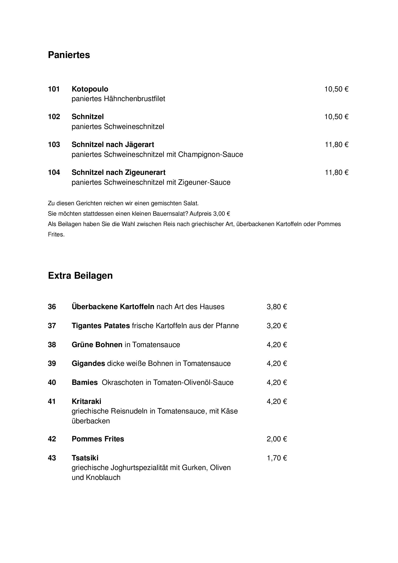 Unsere Speisekarte