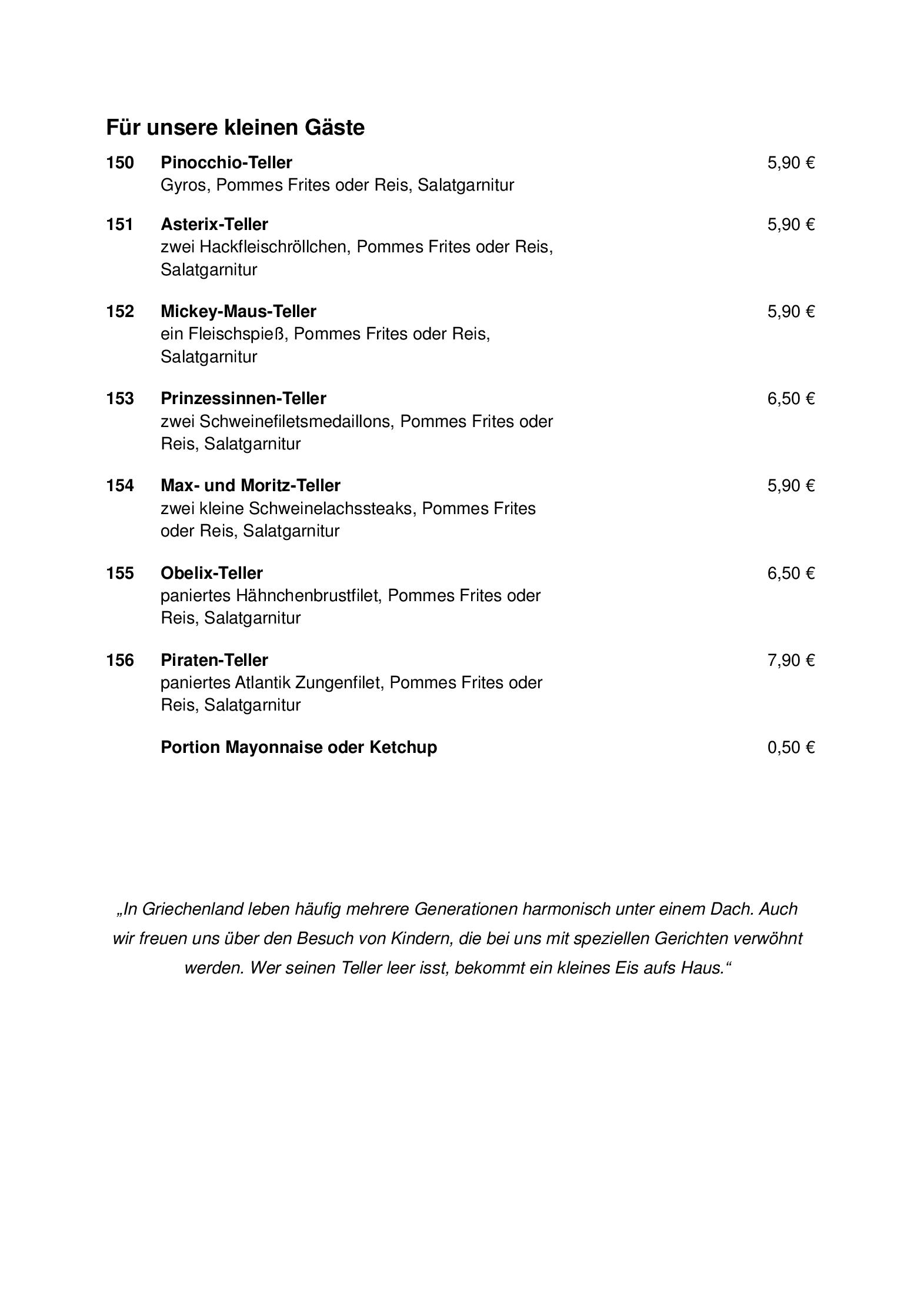 Unsere Speisekarte