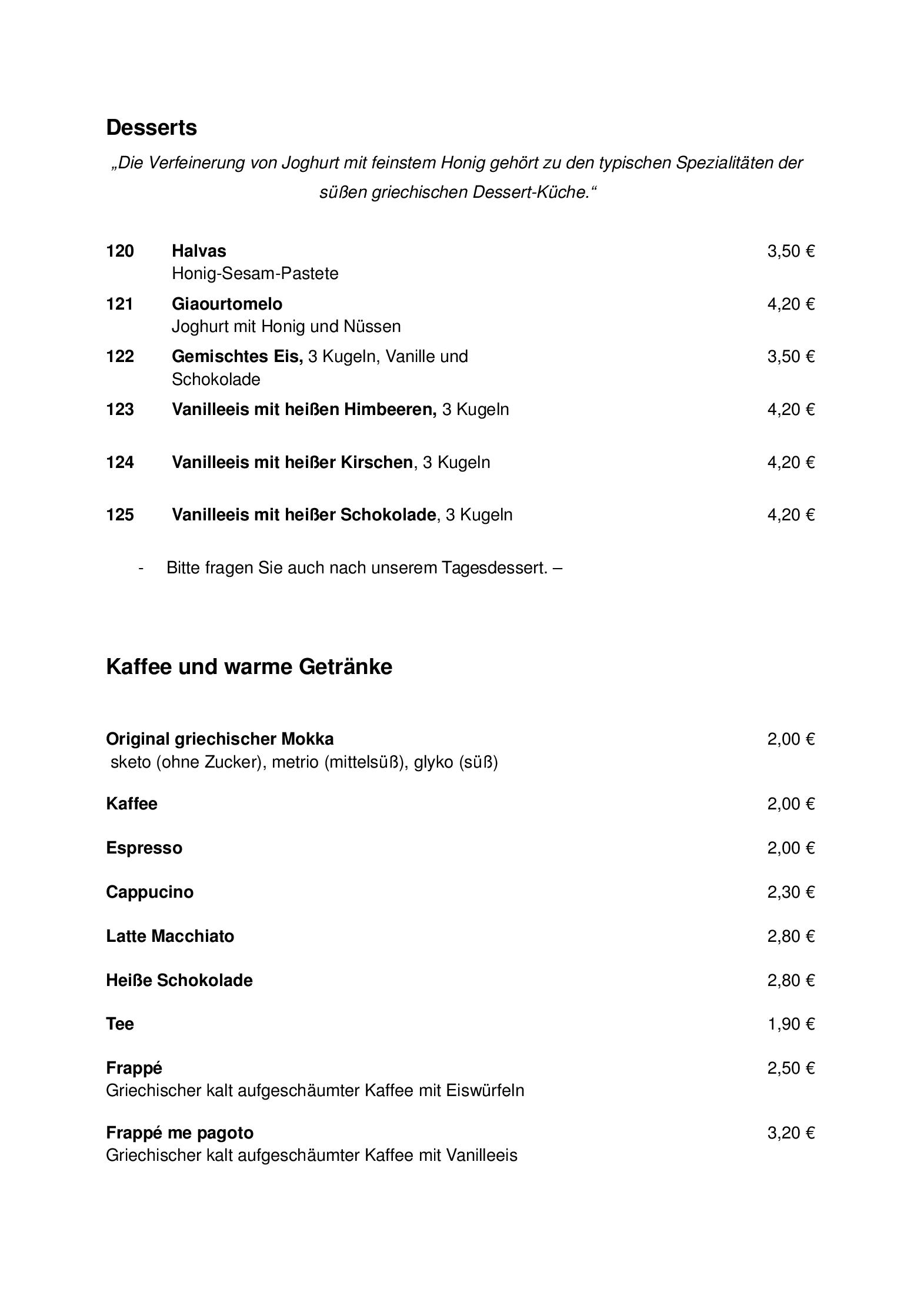 Unsere Speisekarte