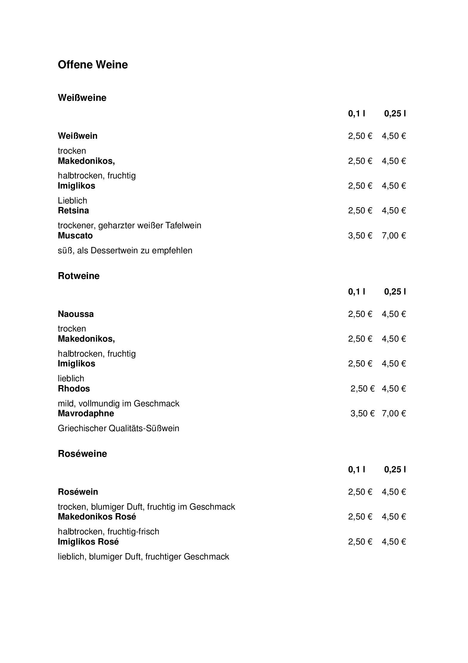 Unsere Speisekarte