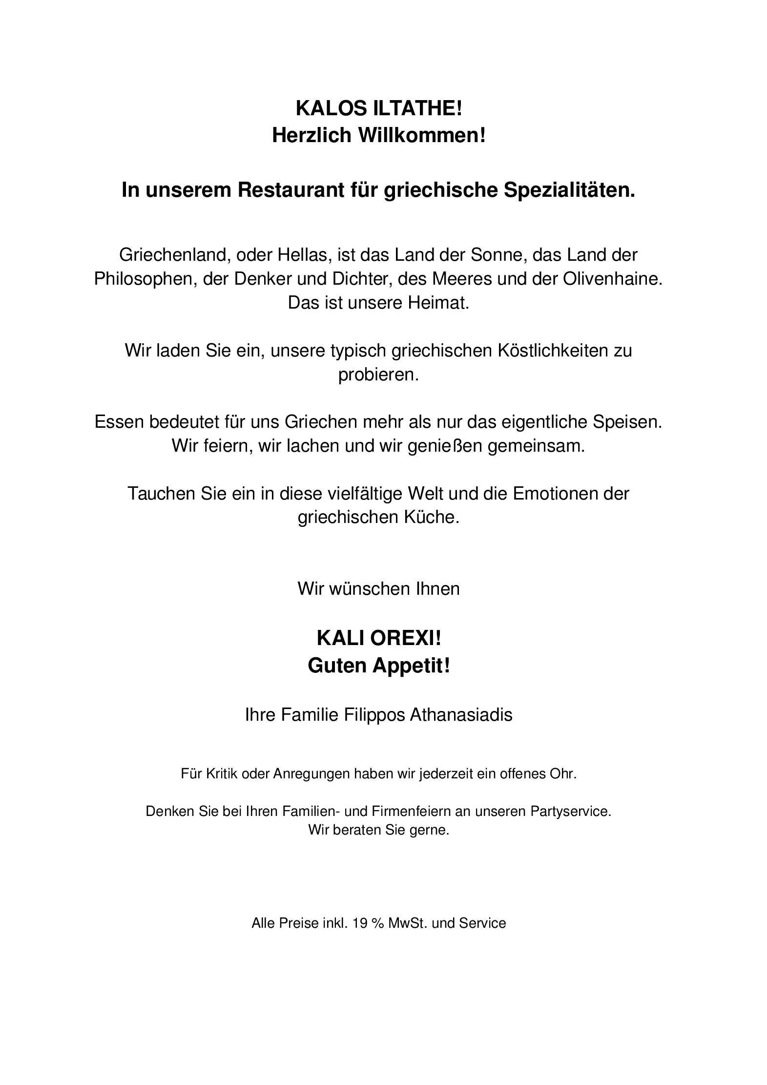 Unsere Speisekarte
