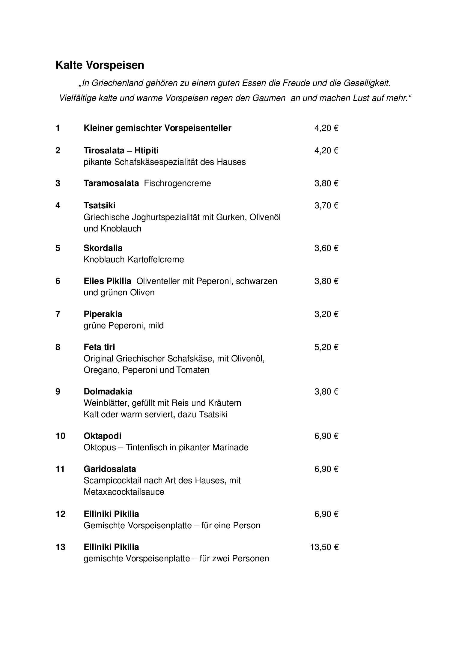 Unsere Speisekarte