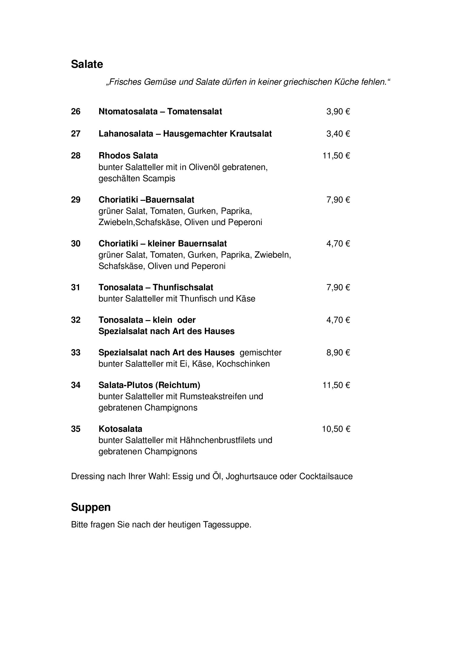 Unsere Speisekarte