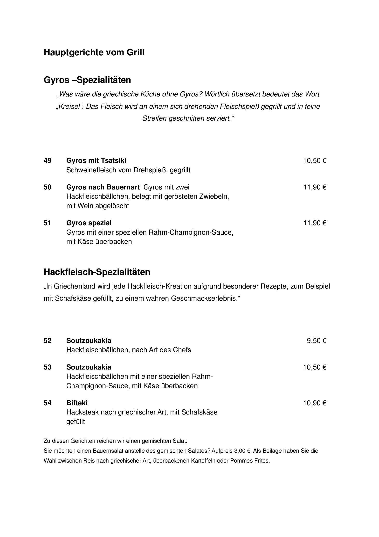 Unsere Speisekarte