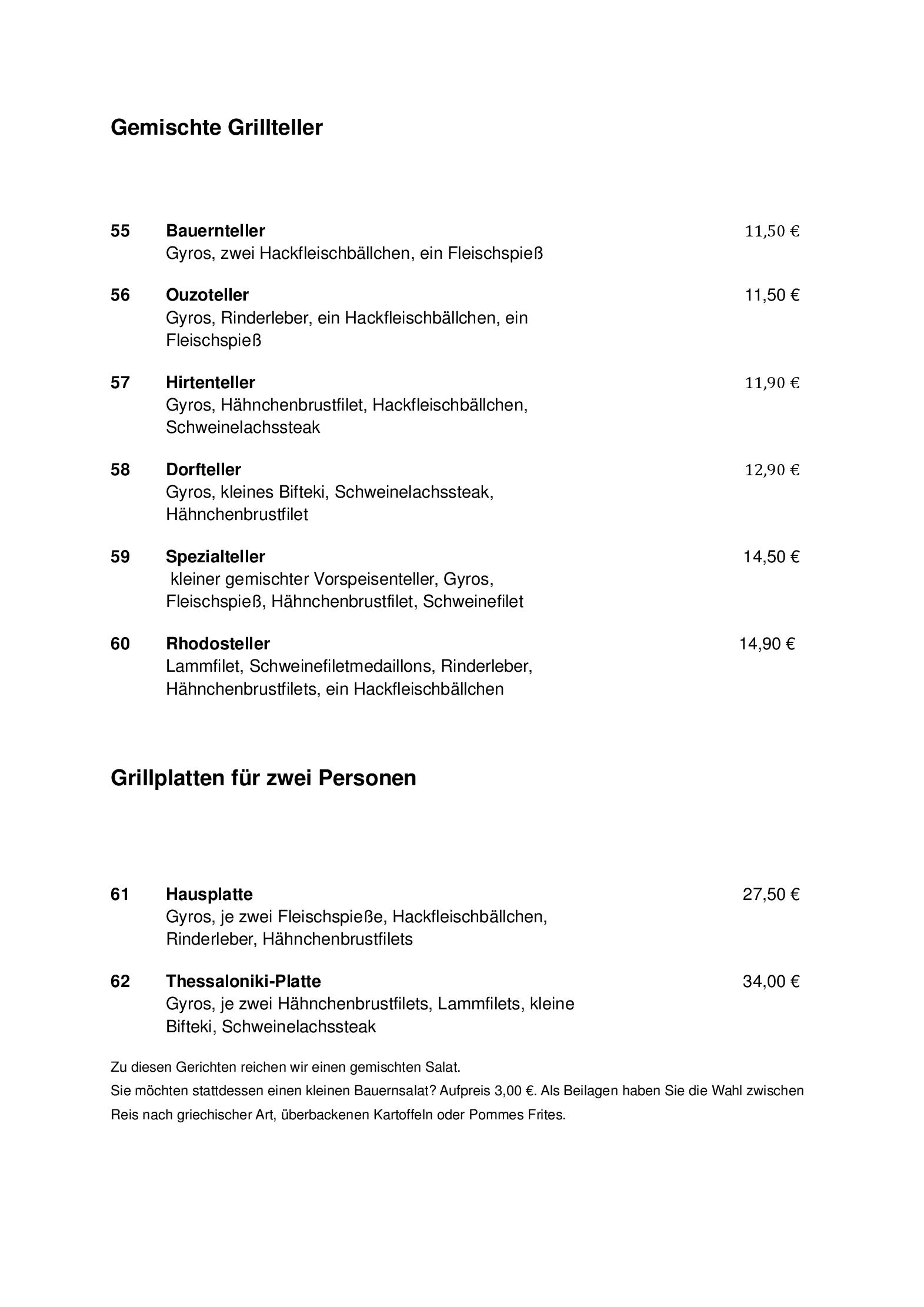 Unsere Speisekarte