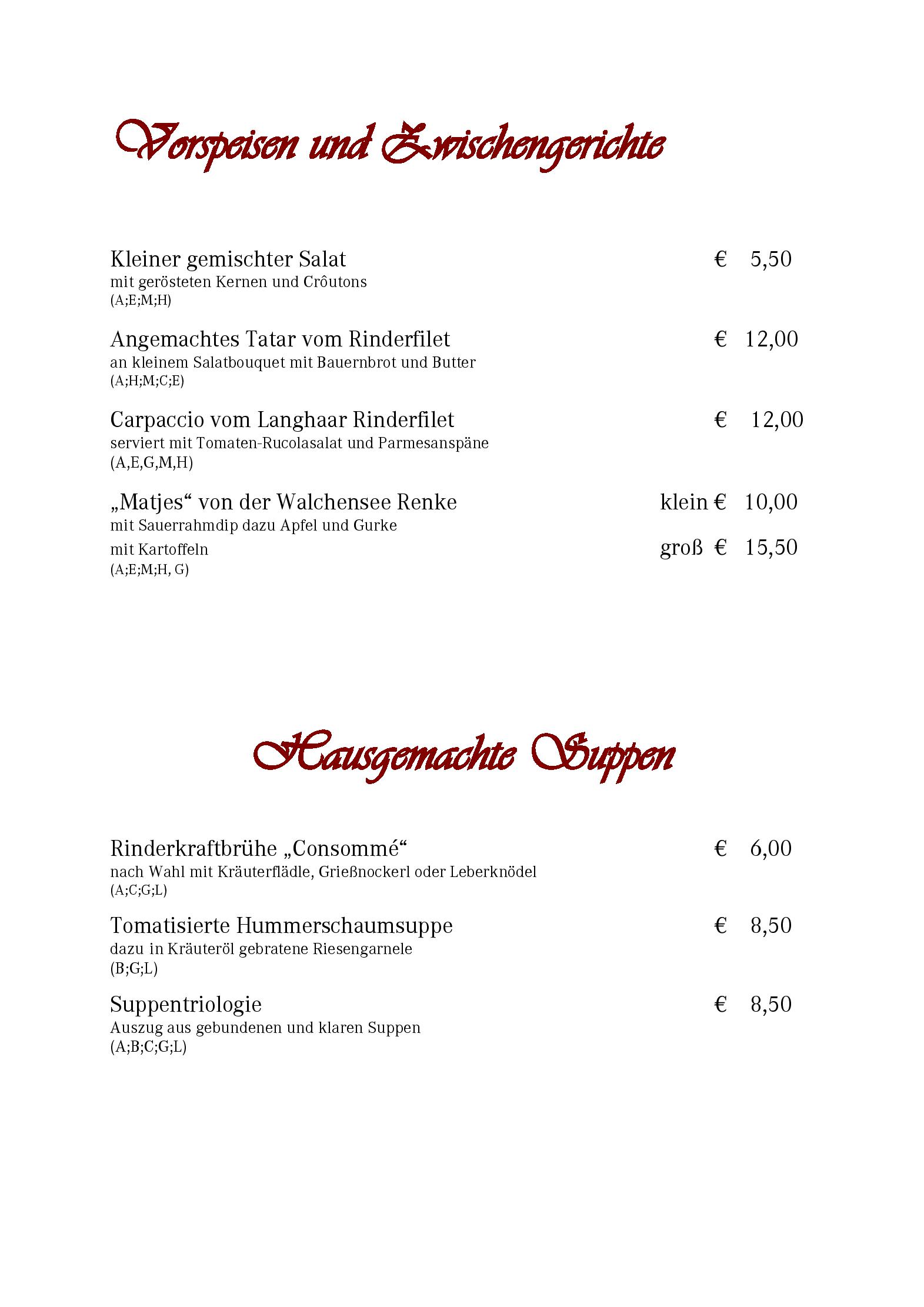 Speisekarte