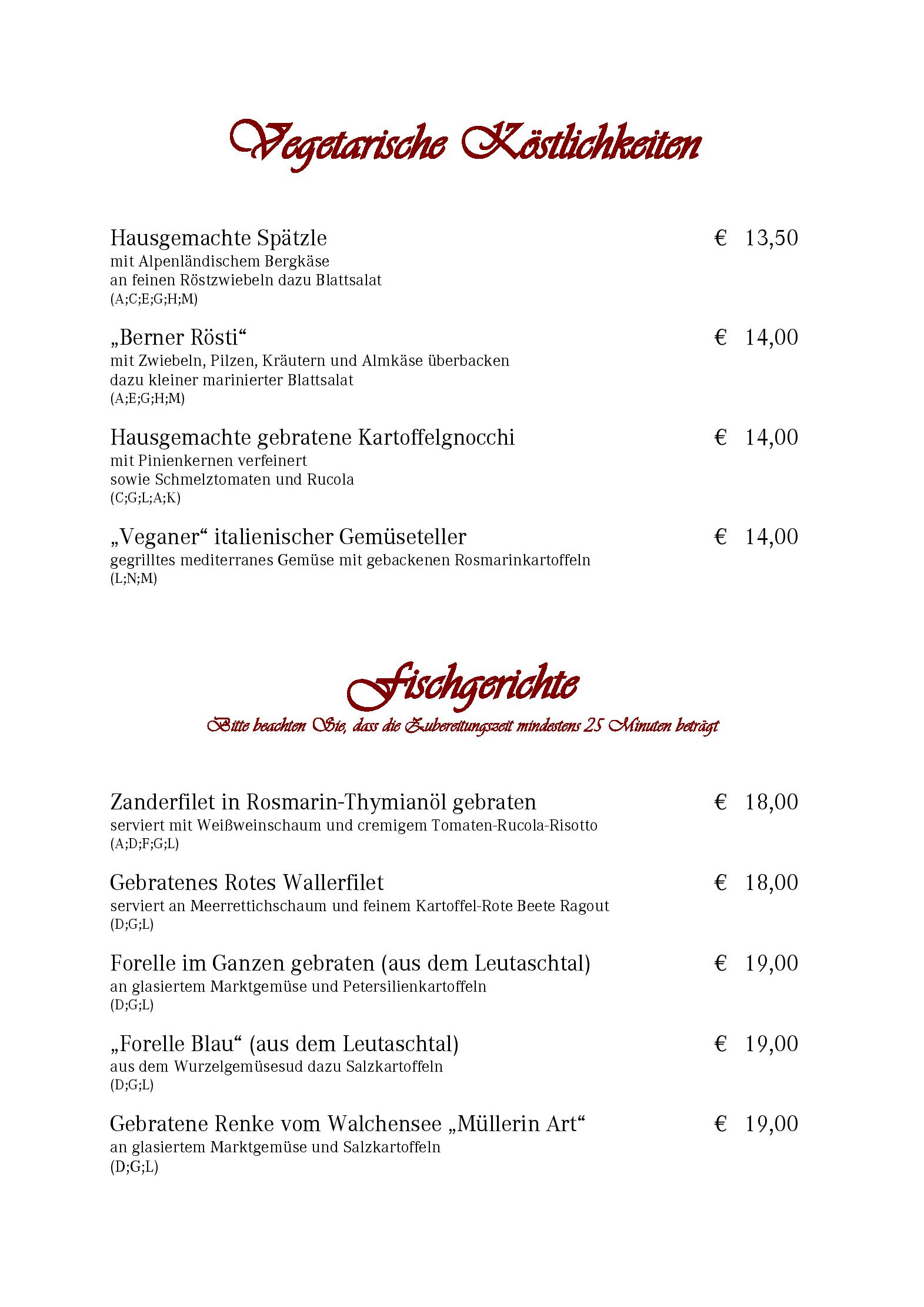 Speisekarte
