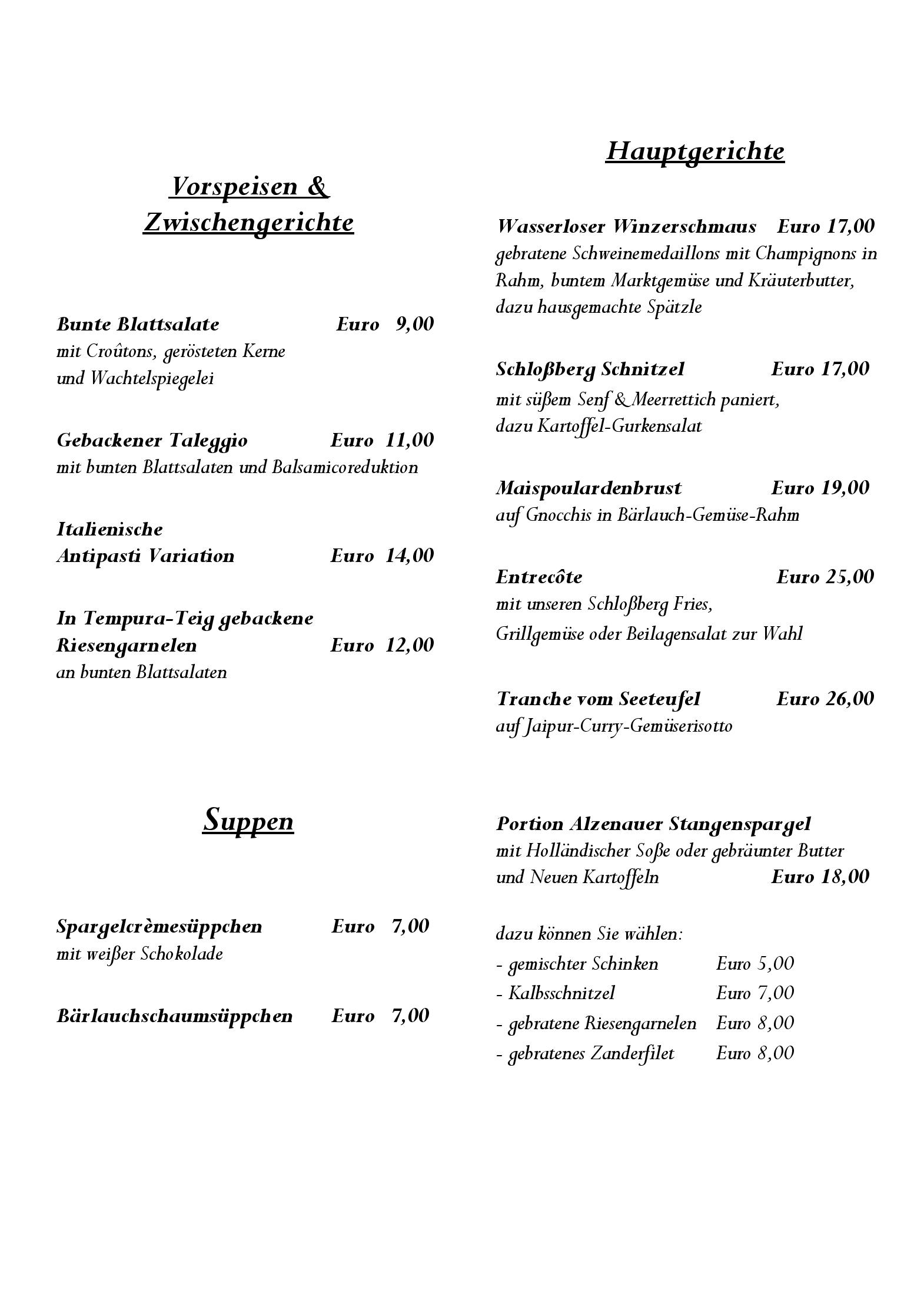 Speisekarte