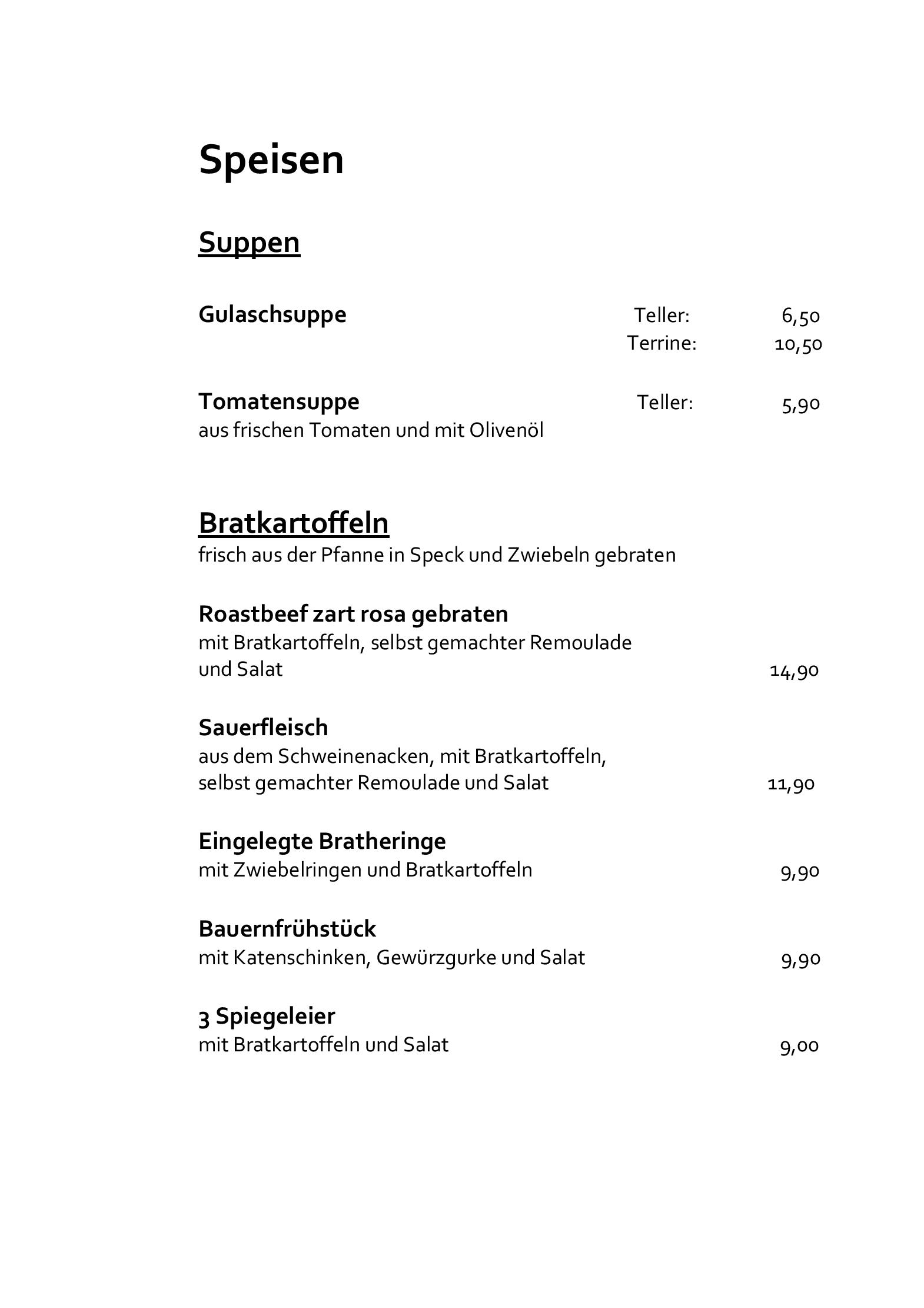 Speisekarte