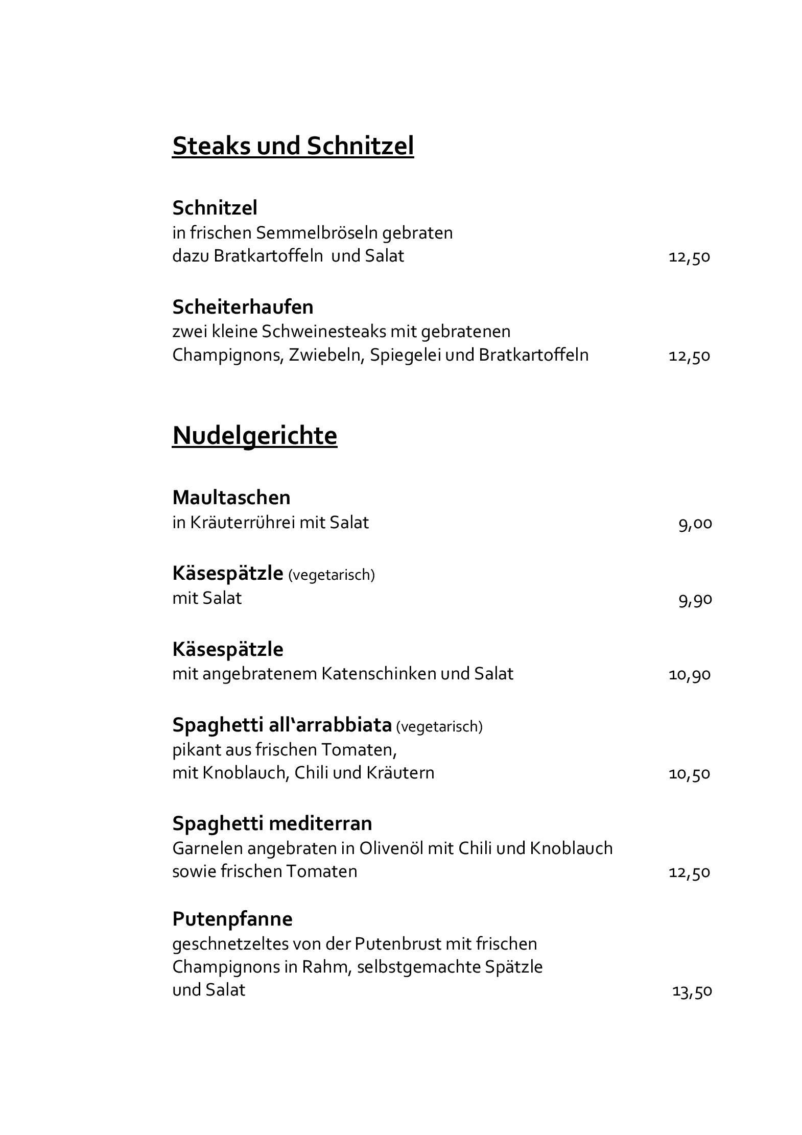 Speisekarte