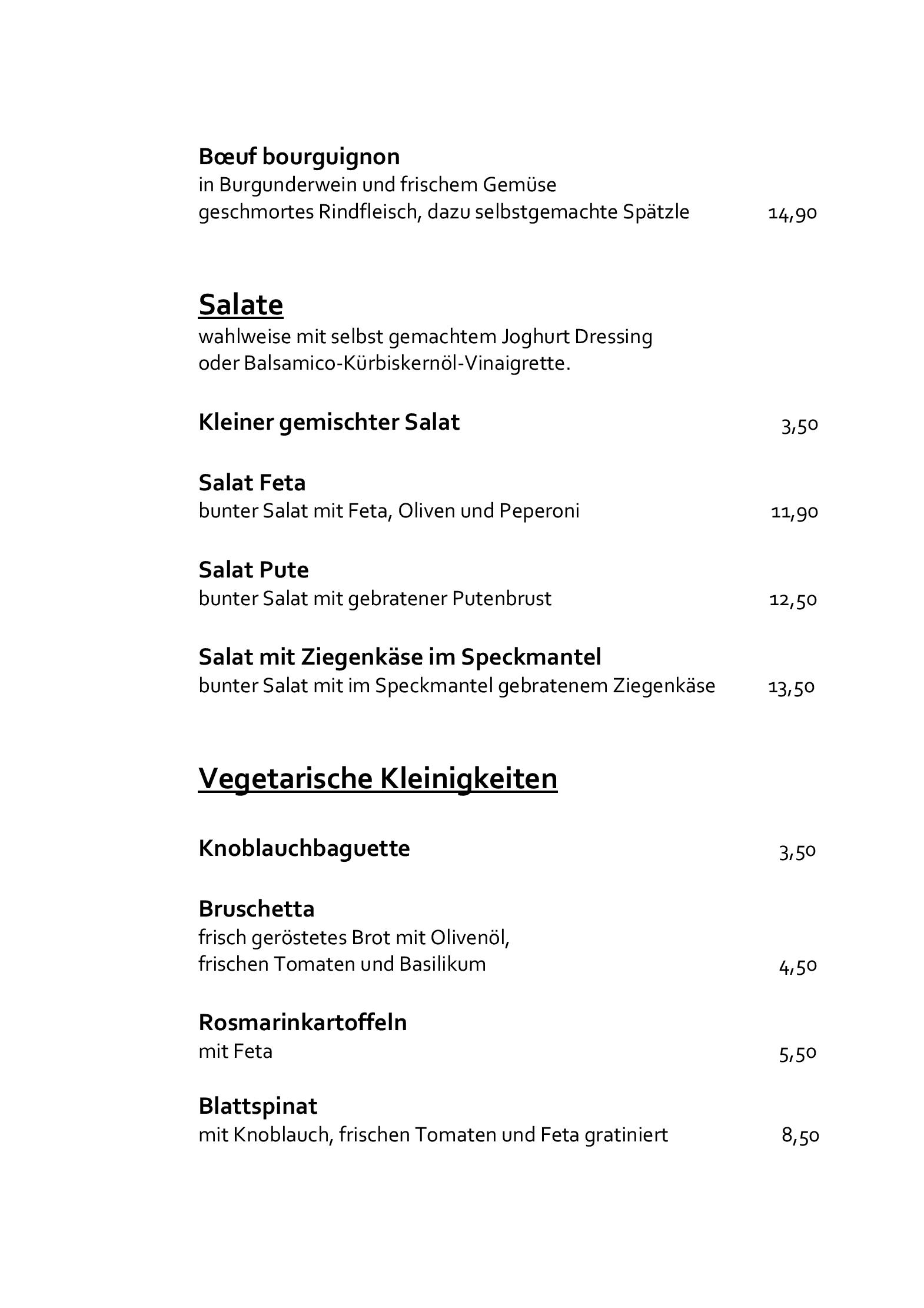 Speisekarte