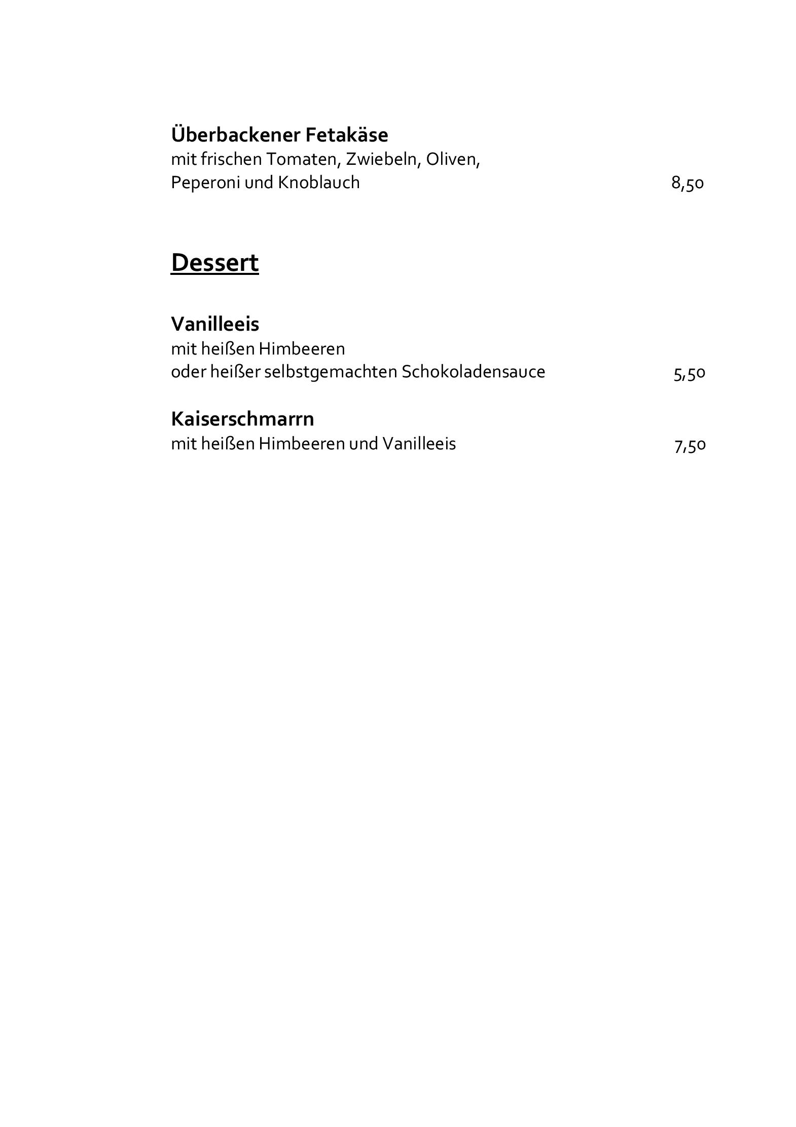 Speisekarte