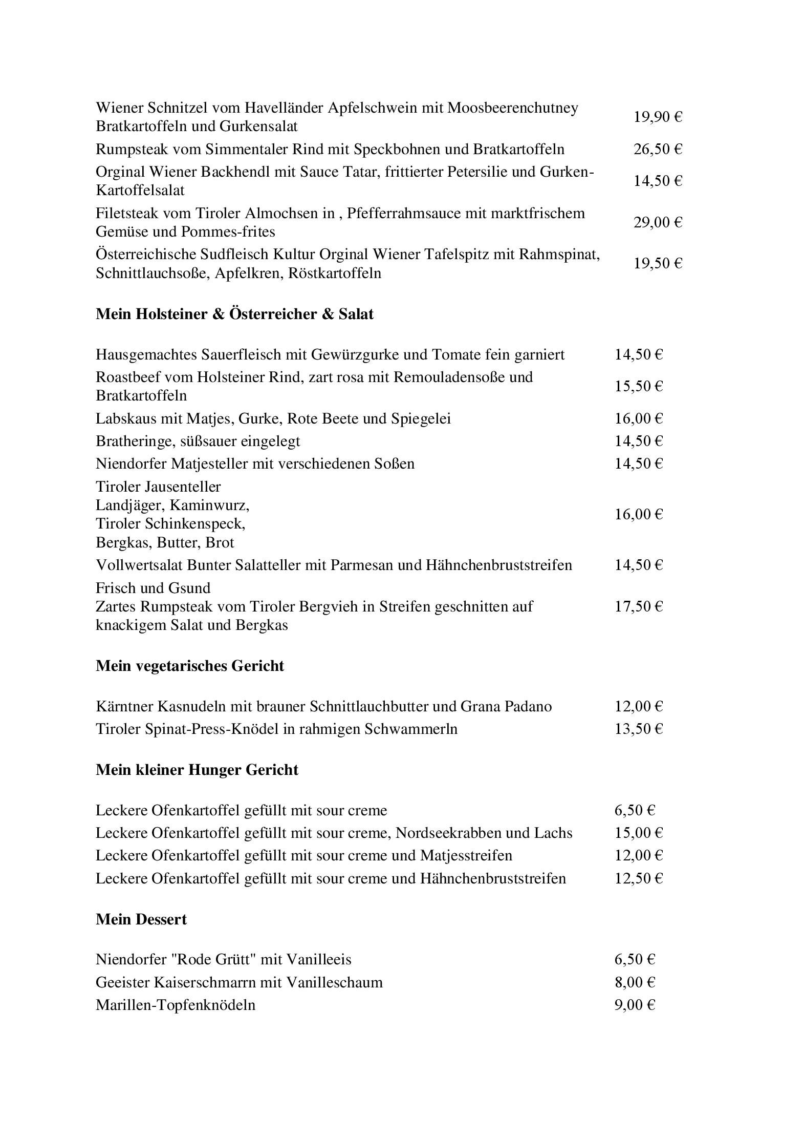 Speisekarte