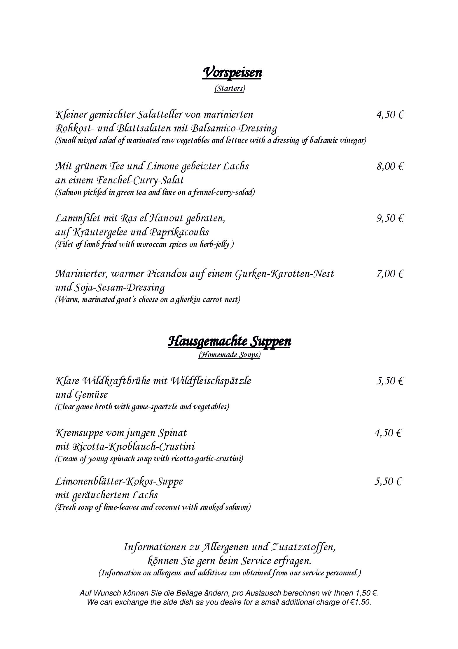 Speisekarte