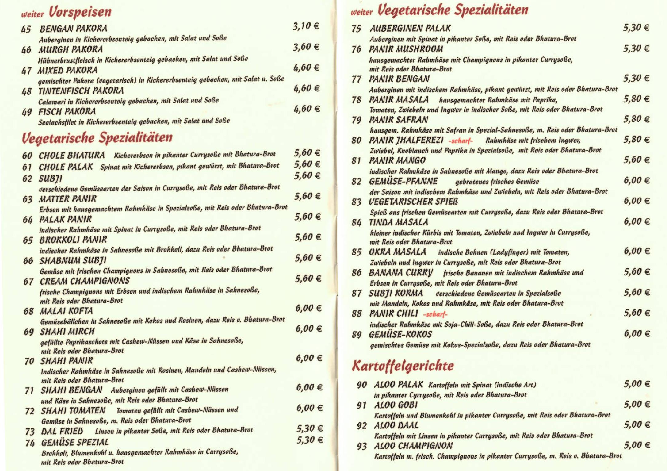 Speisekarte