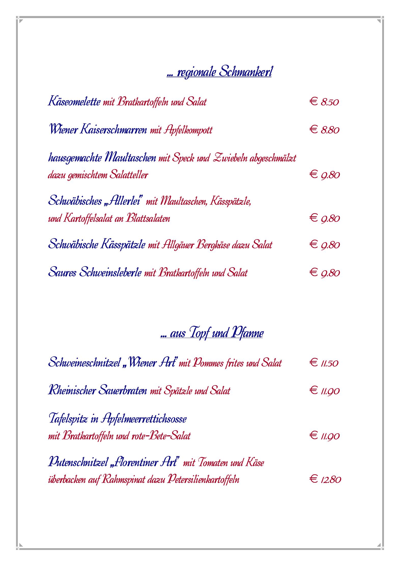 Speisekarte
