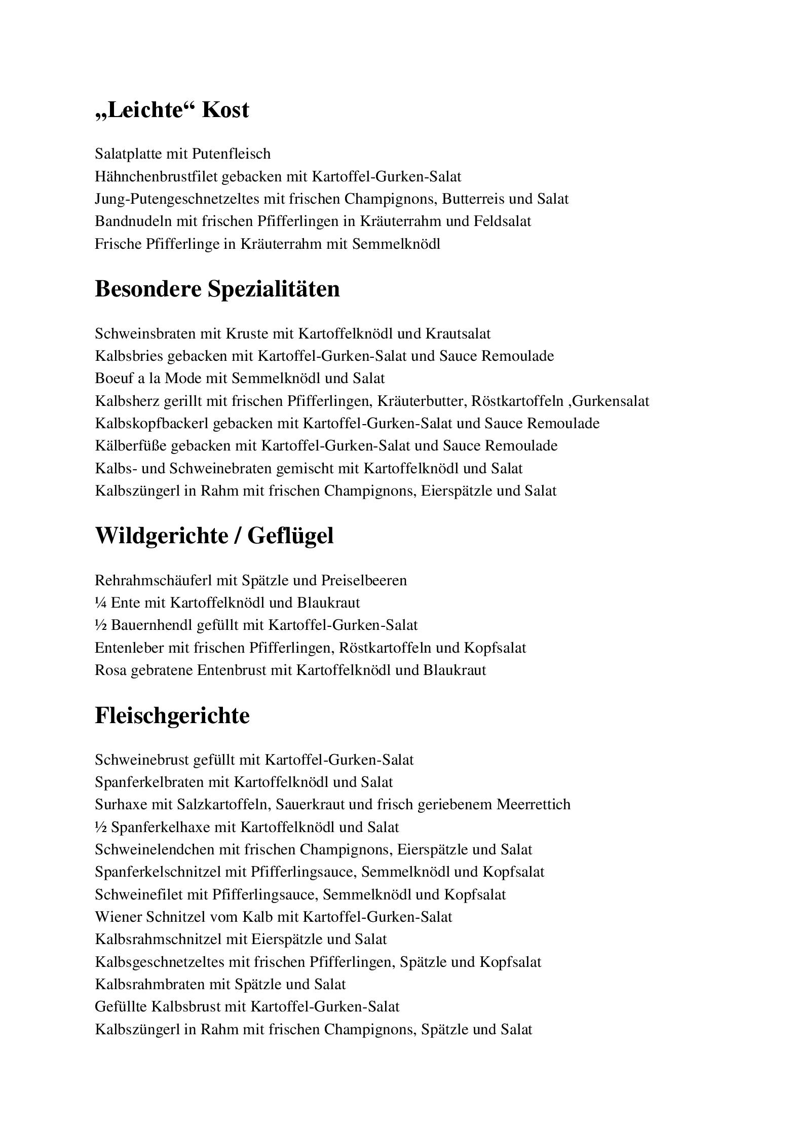 Speisekarte