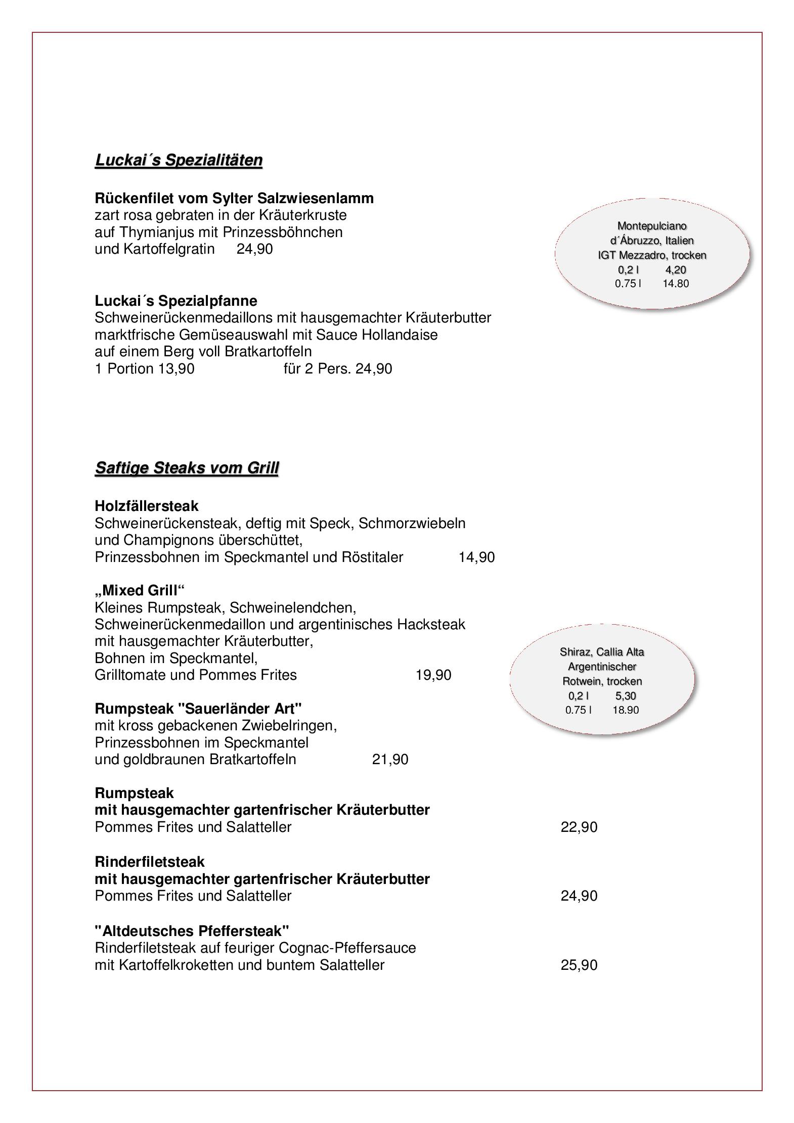 Speisekarte