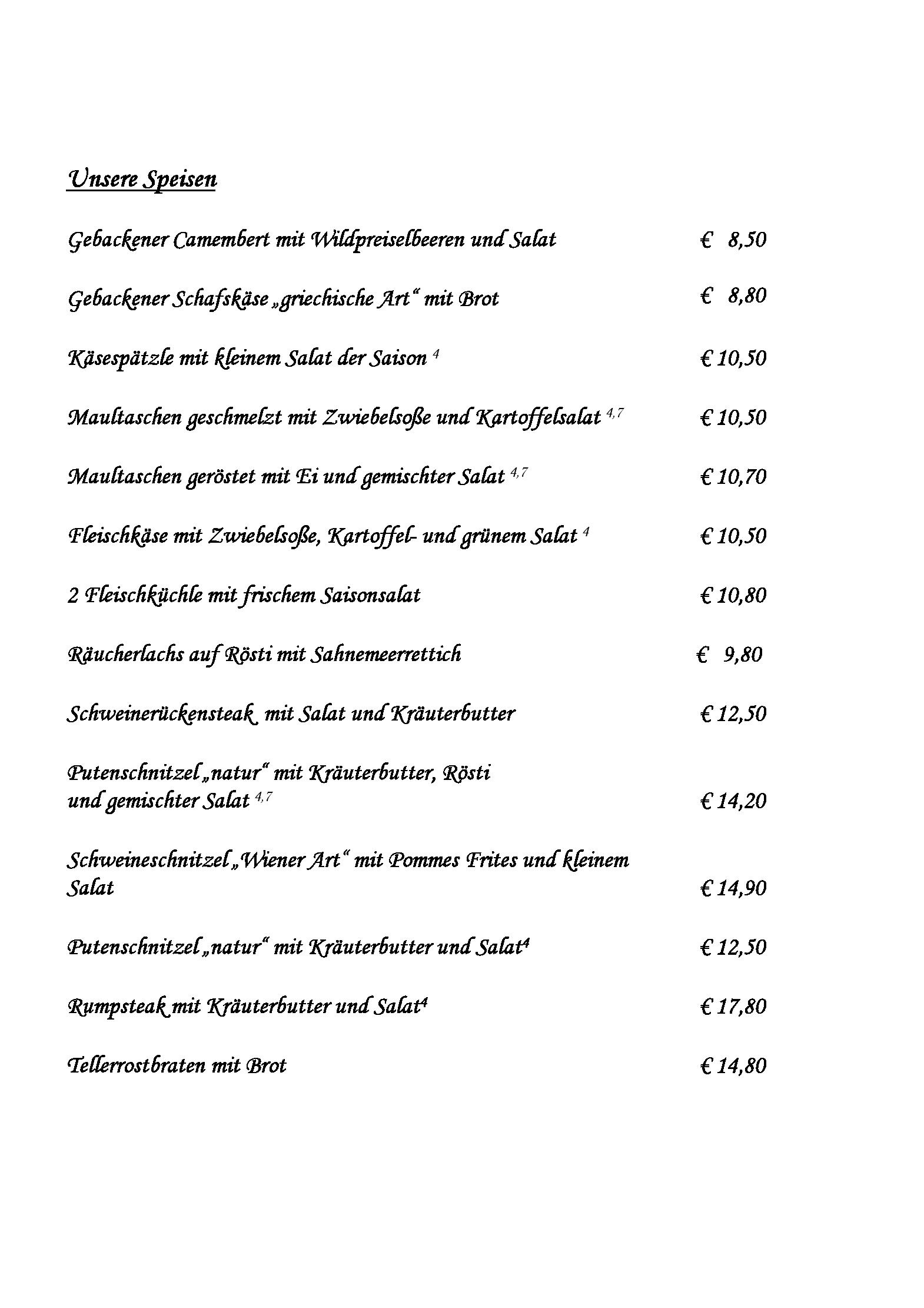 Speisekarte