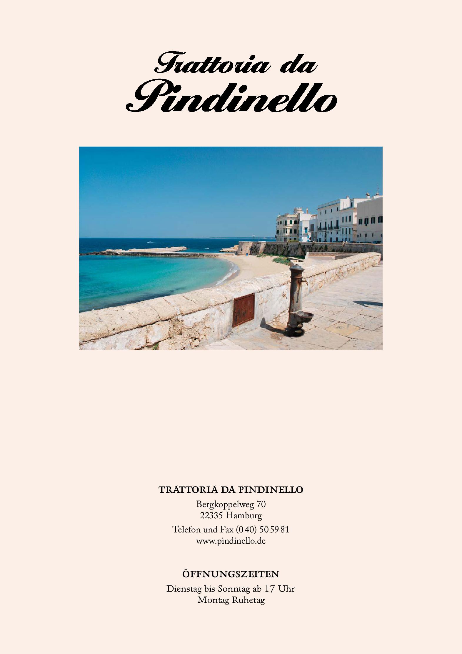 Speisekarte Trattoria Pindinello