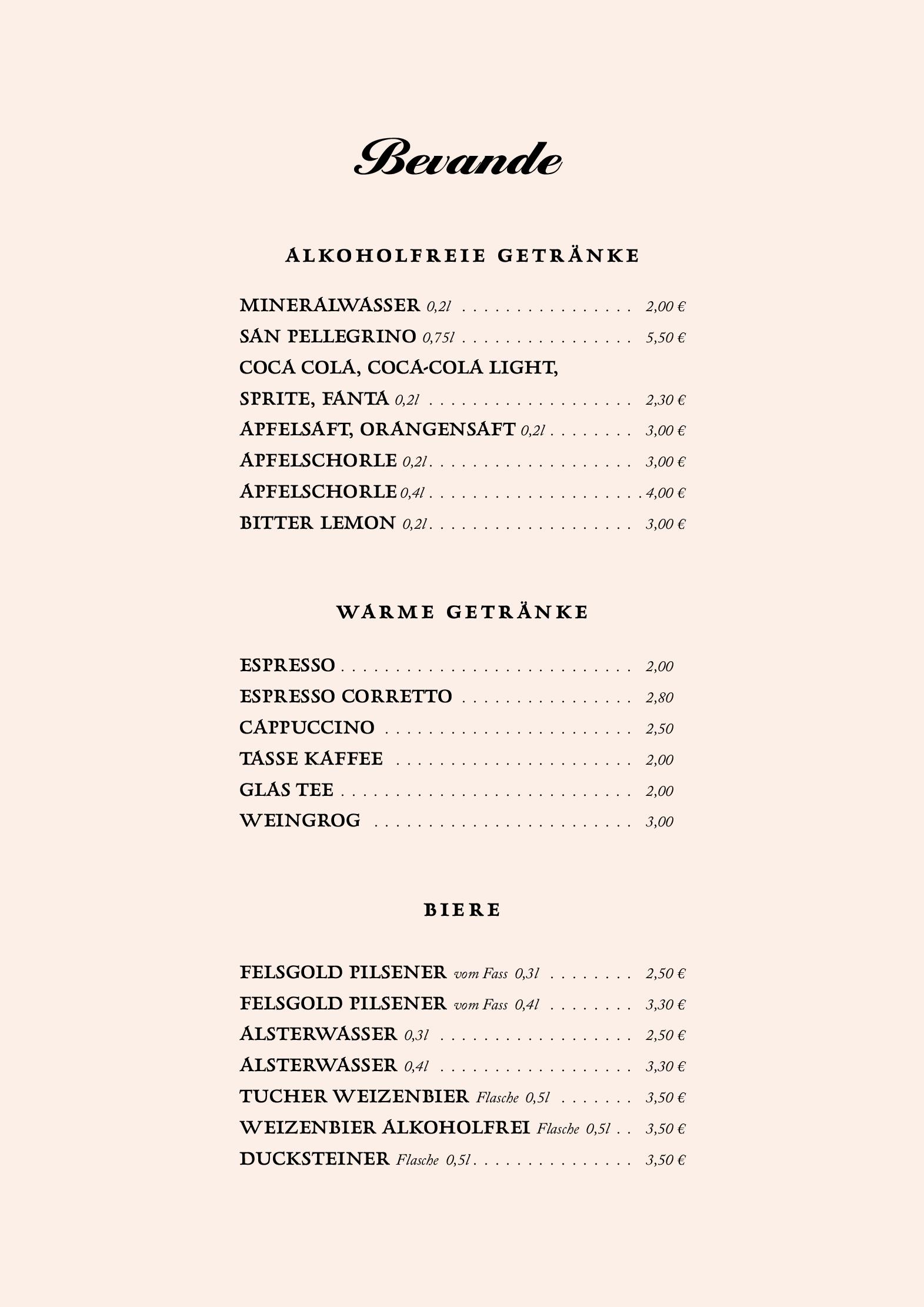 Speisekarte Trattoria Pindinello