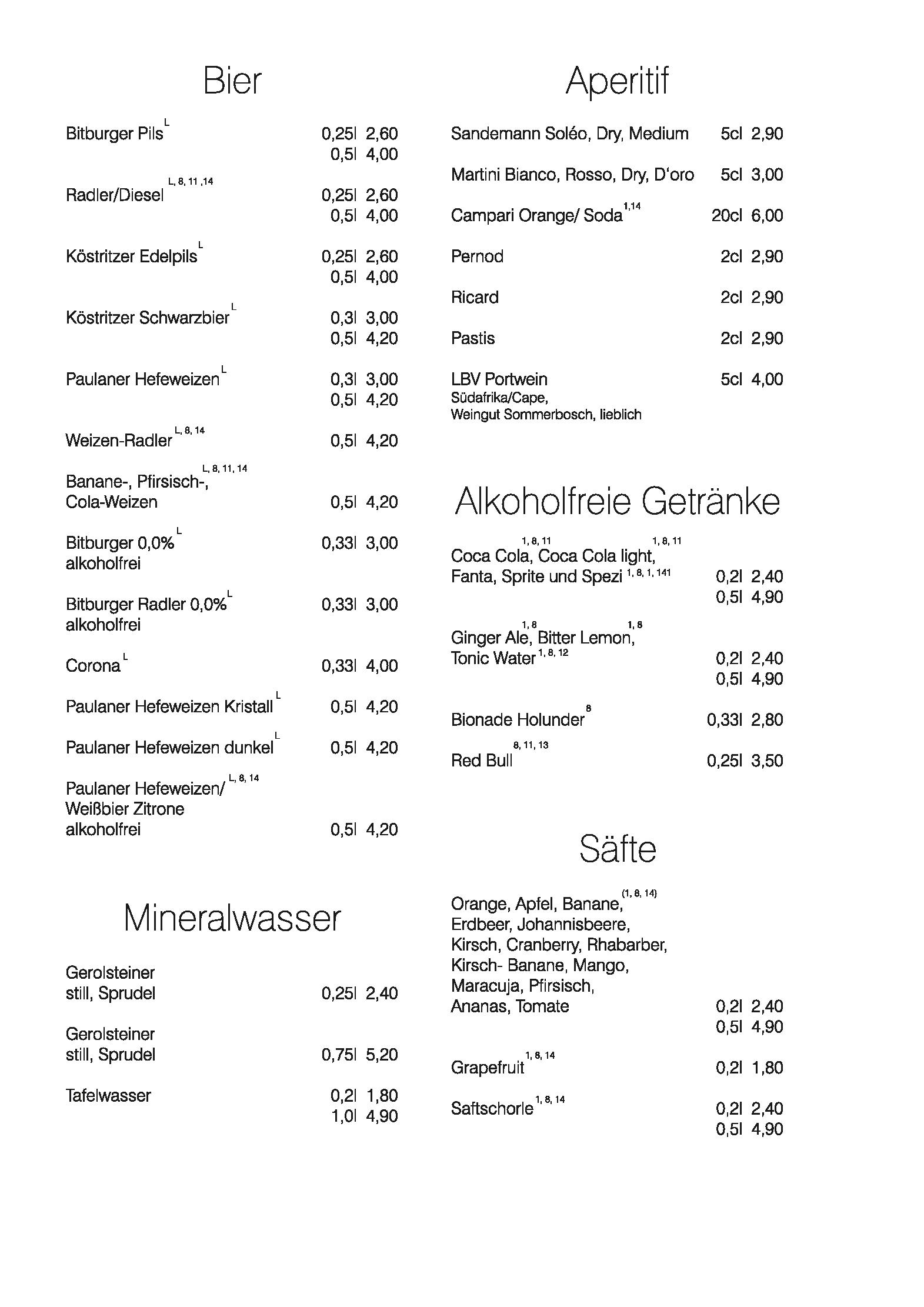 Faustus Speisekarte