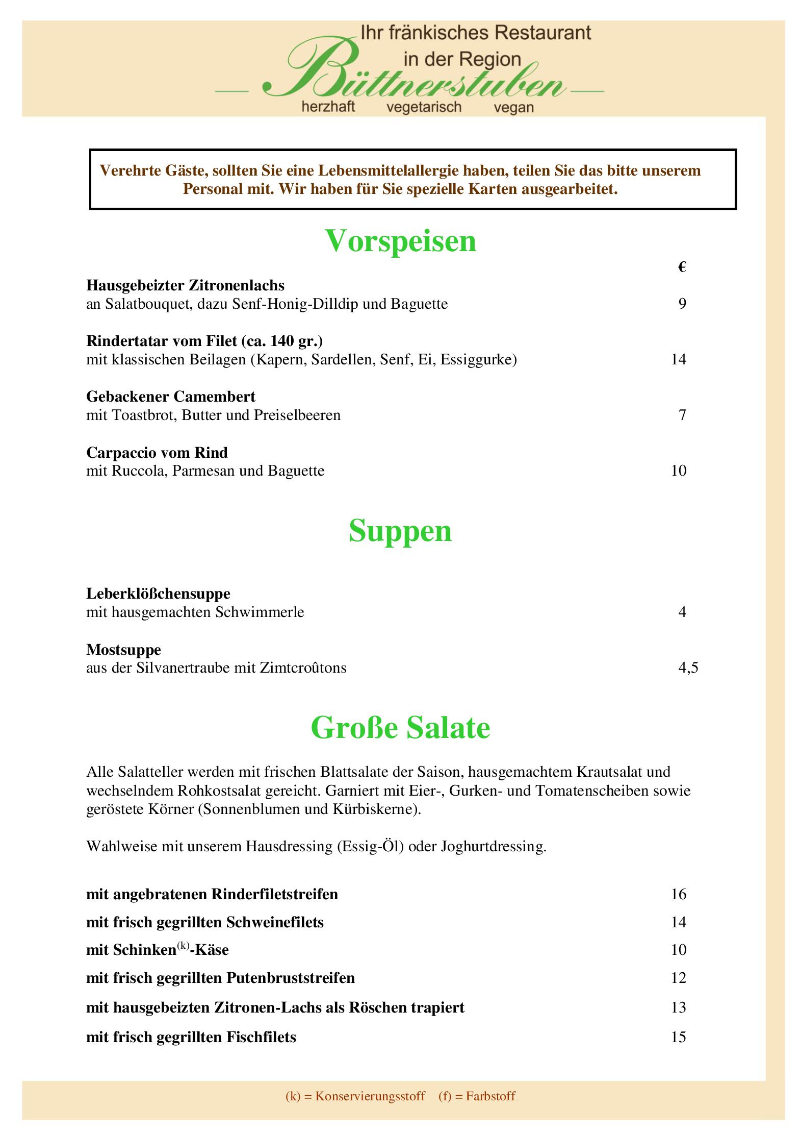 Speisekarte