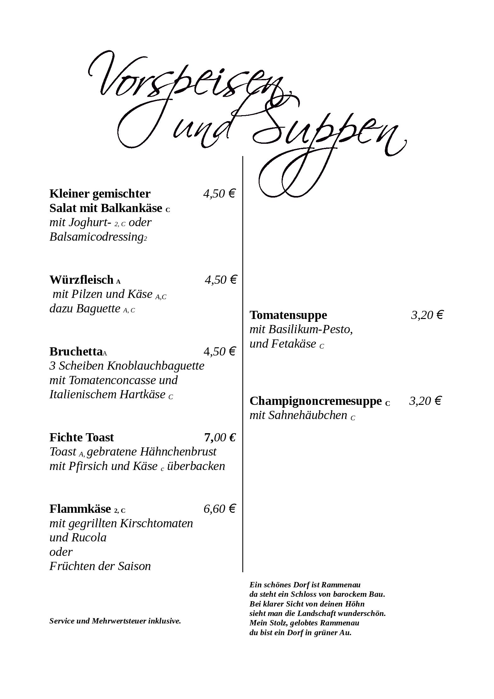 Speisekarte