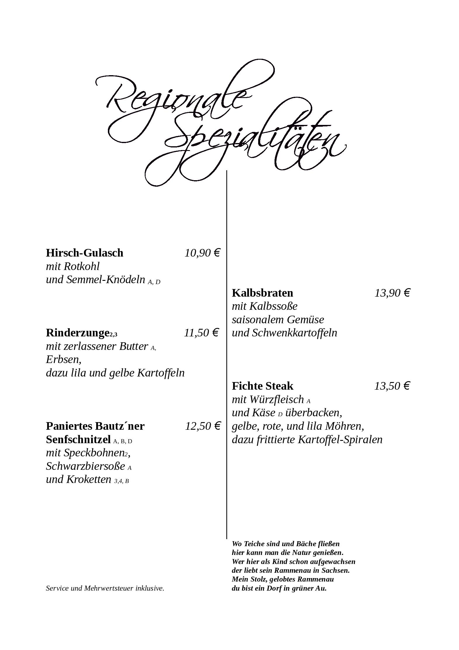 Speisekarte