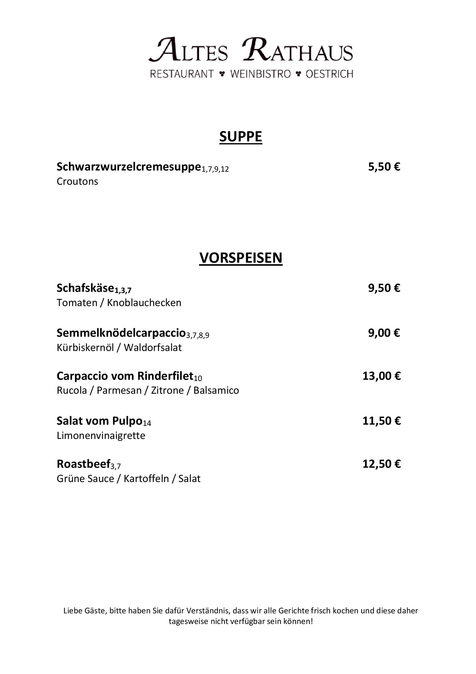 Speisekarte