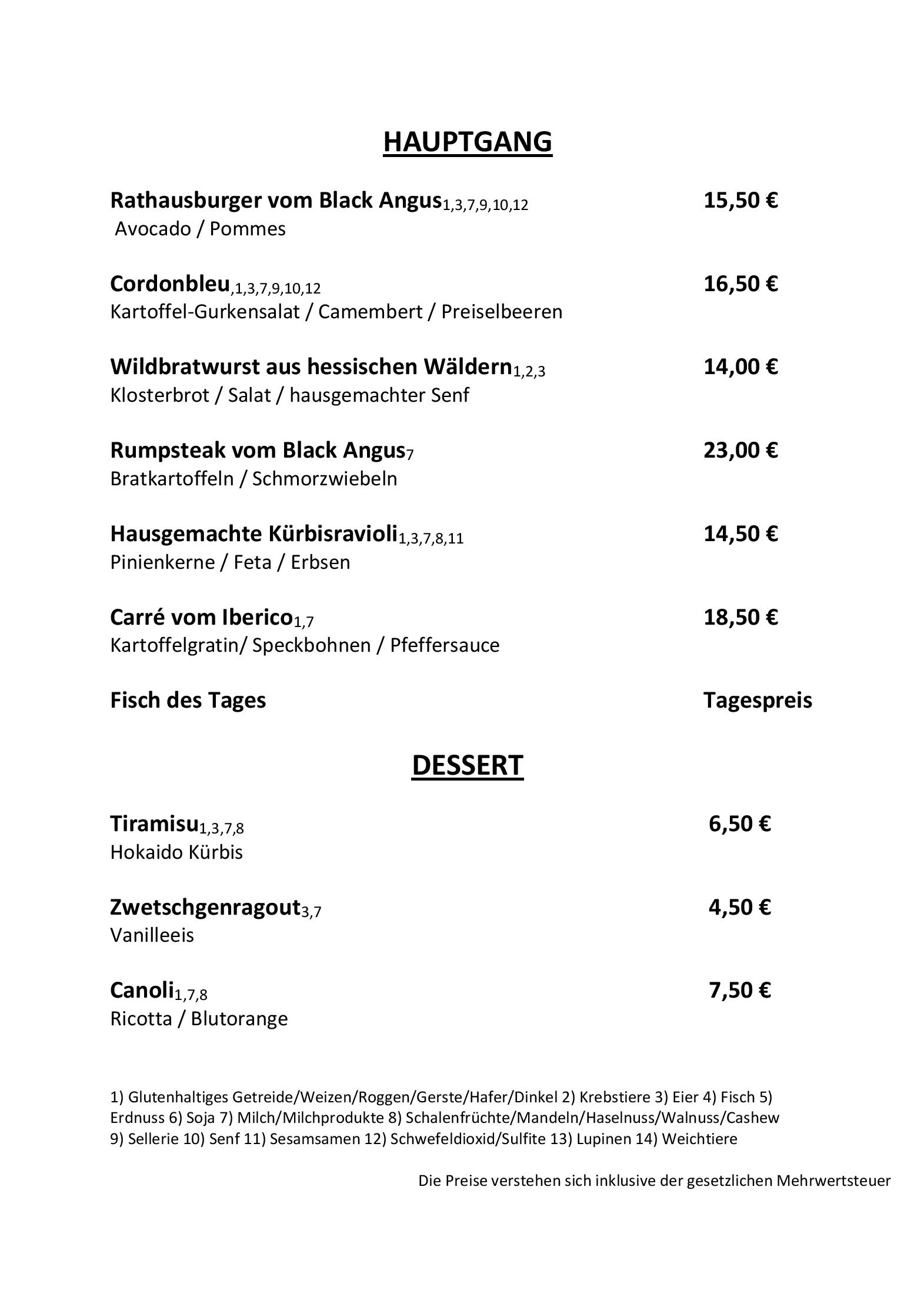 Speisekarte