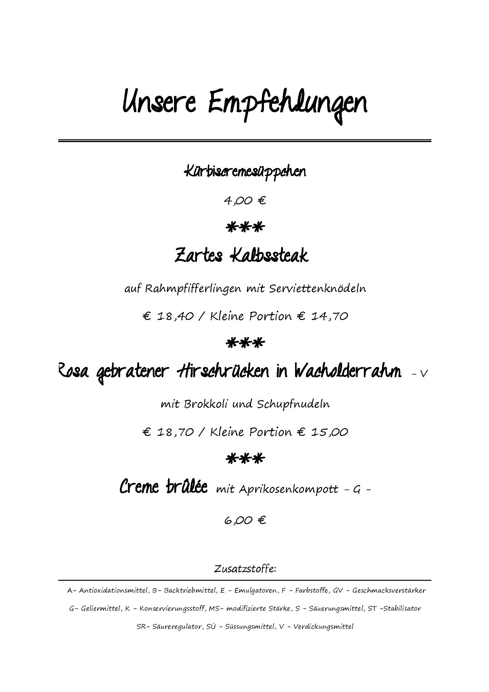 Speisekarte