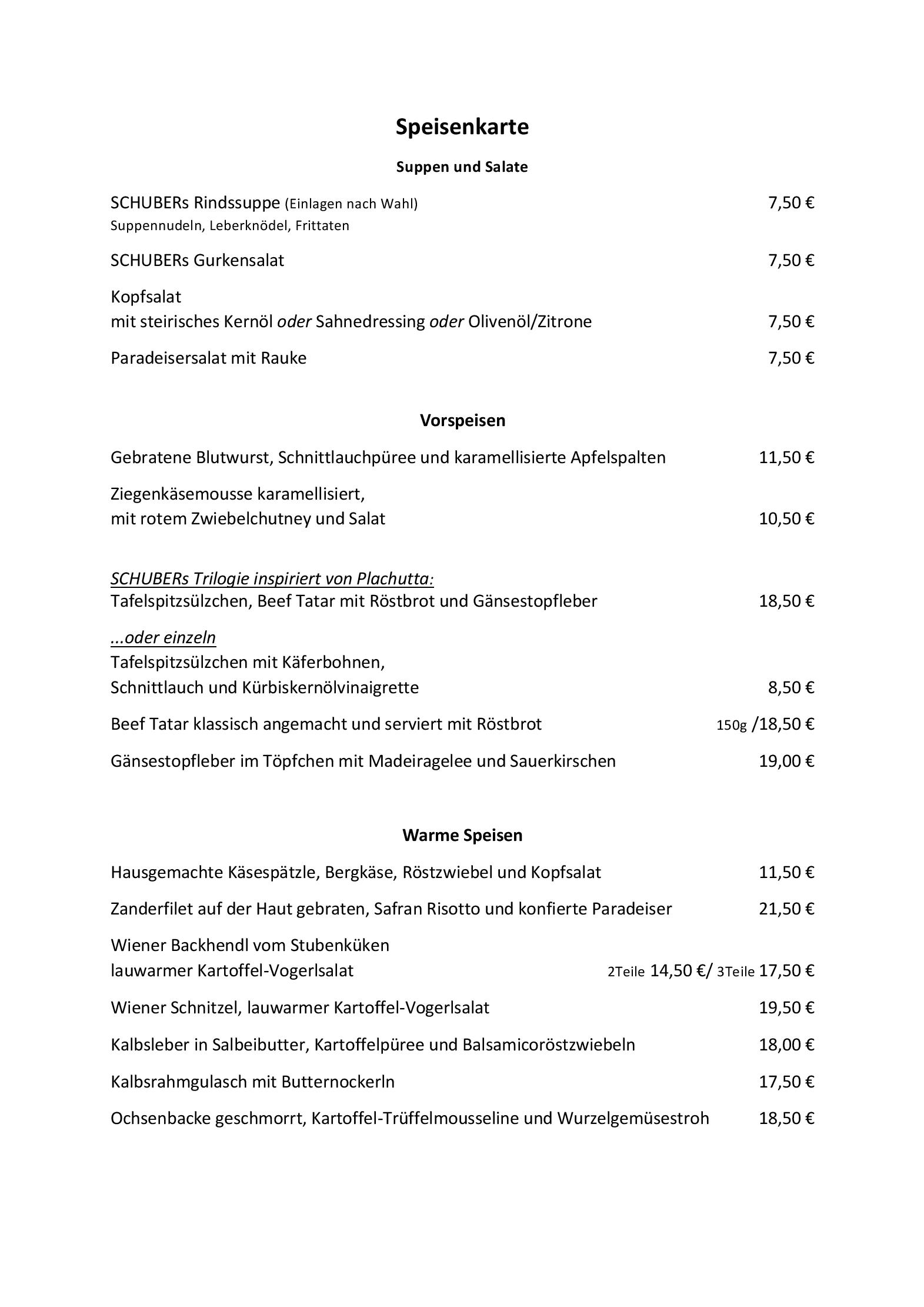 Speisekarte
