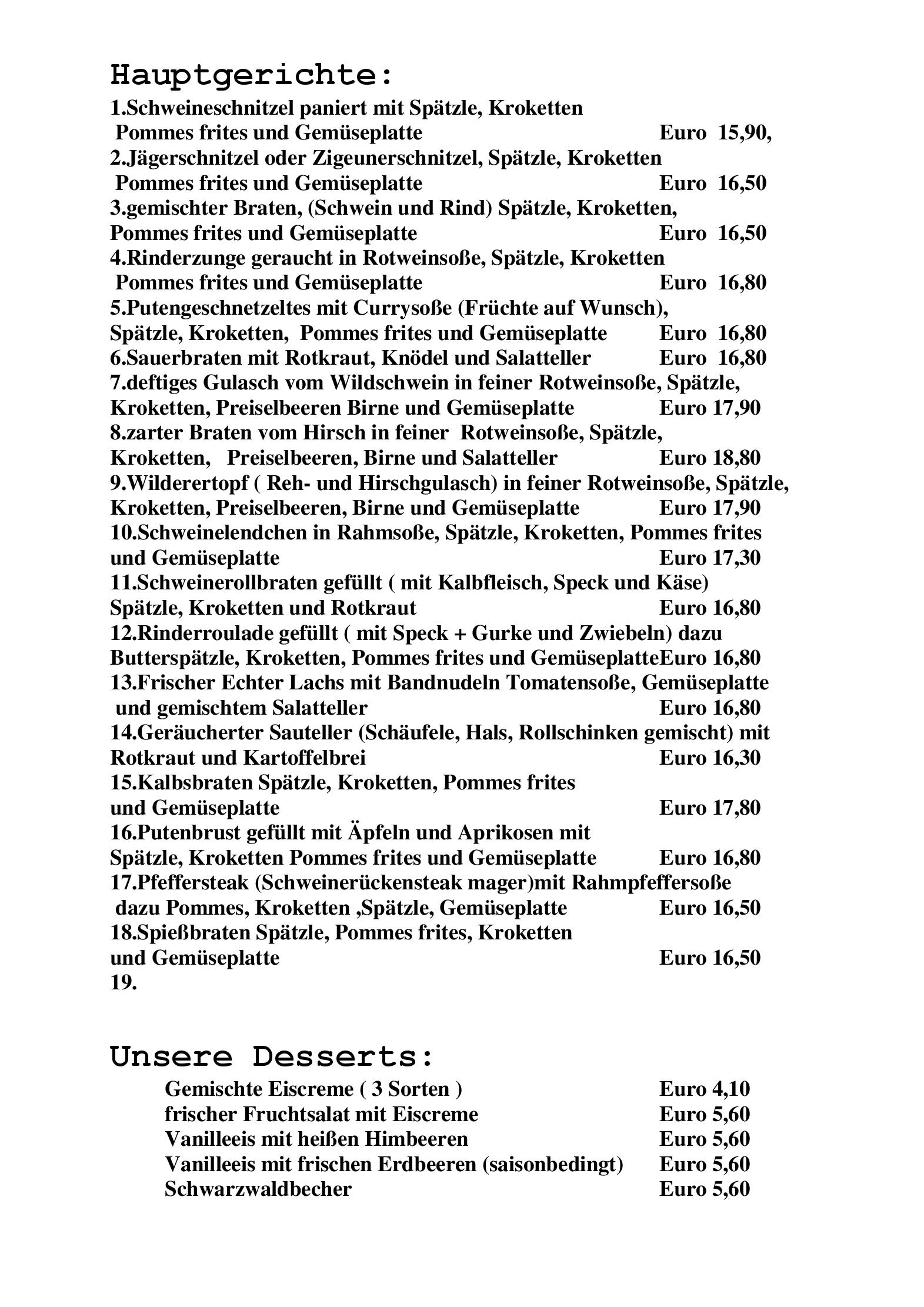 Speisekarte