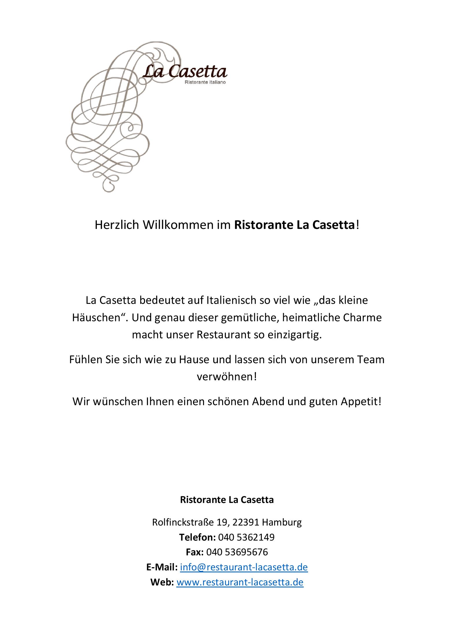Speisekarte La Casetta