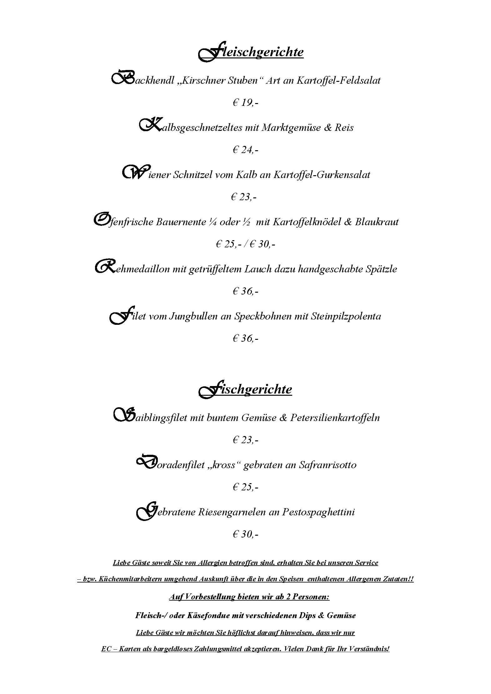 Speisekarte